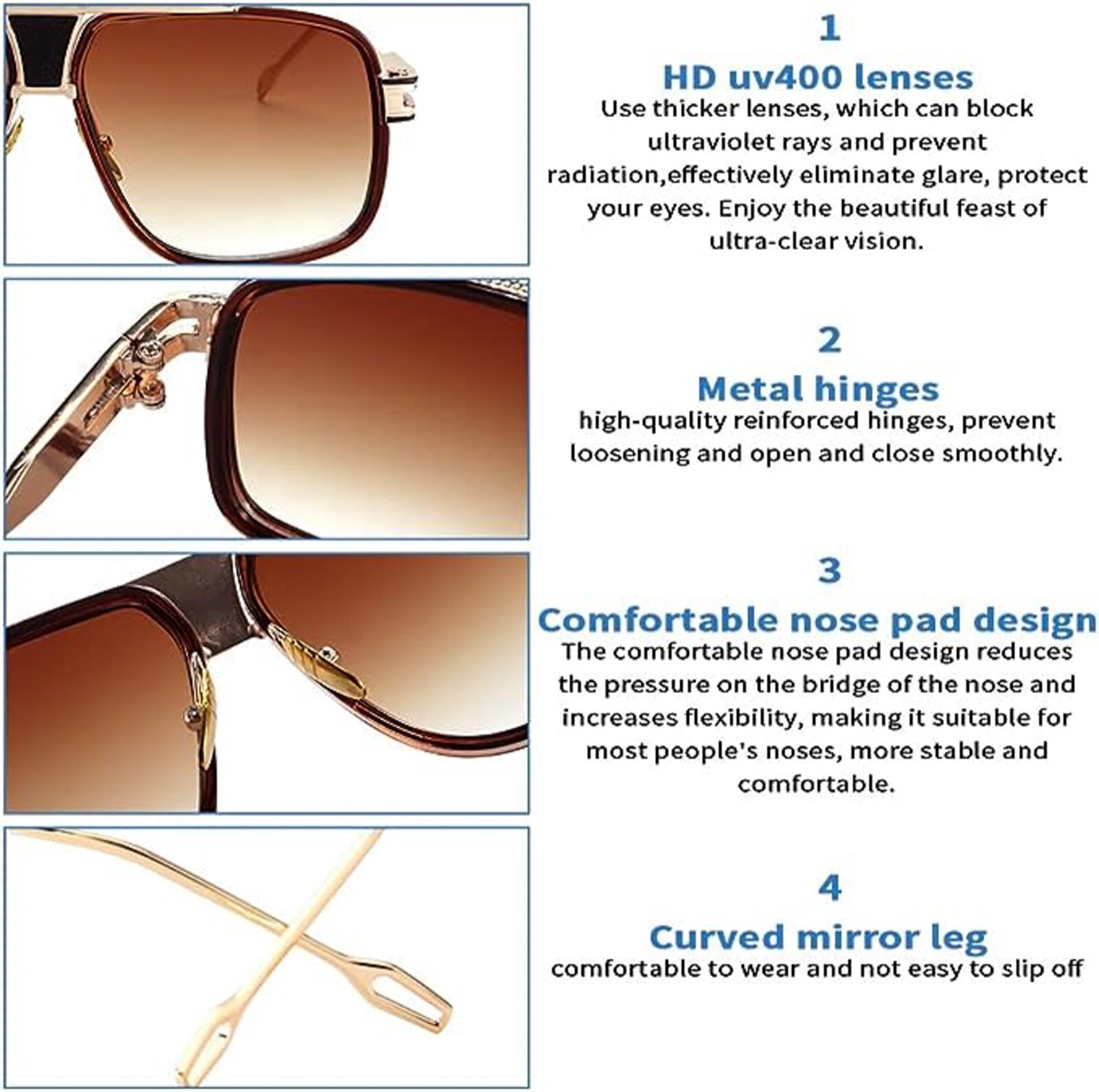 Mens Retro Aviator Classic Brown Tint Shades Gold Alloy Frame Beach Sunglasses