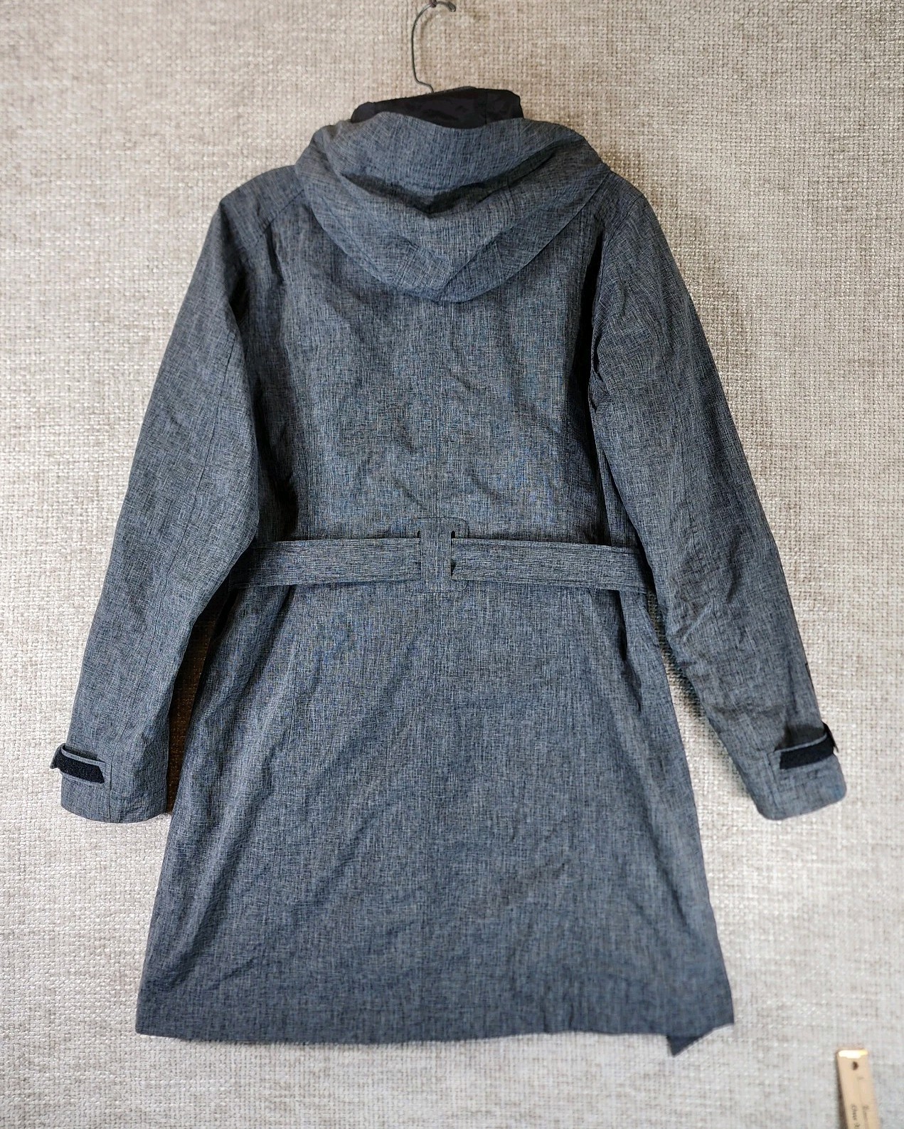 REI E1 Elements Detachable Hood Trench Coat Womens M Gray Rain Jacket Belted