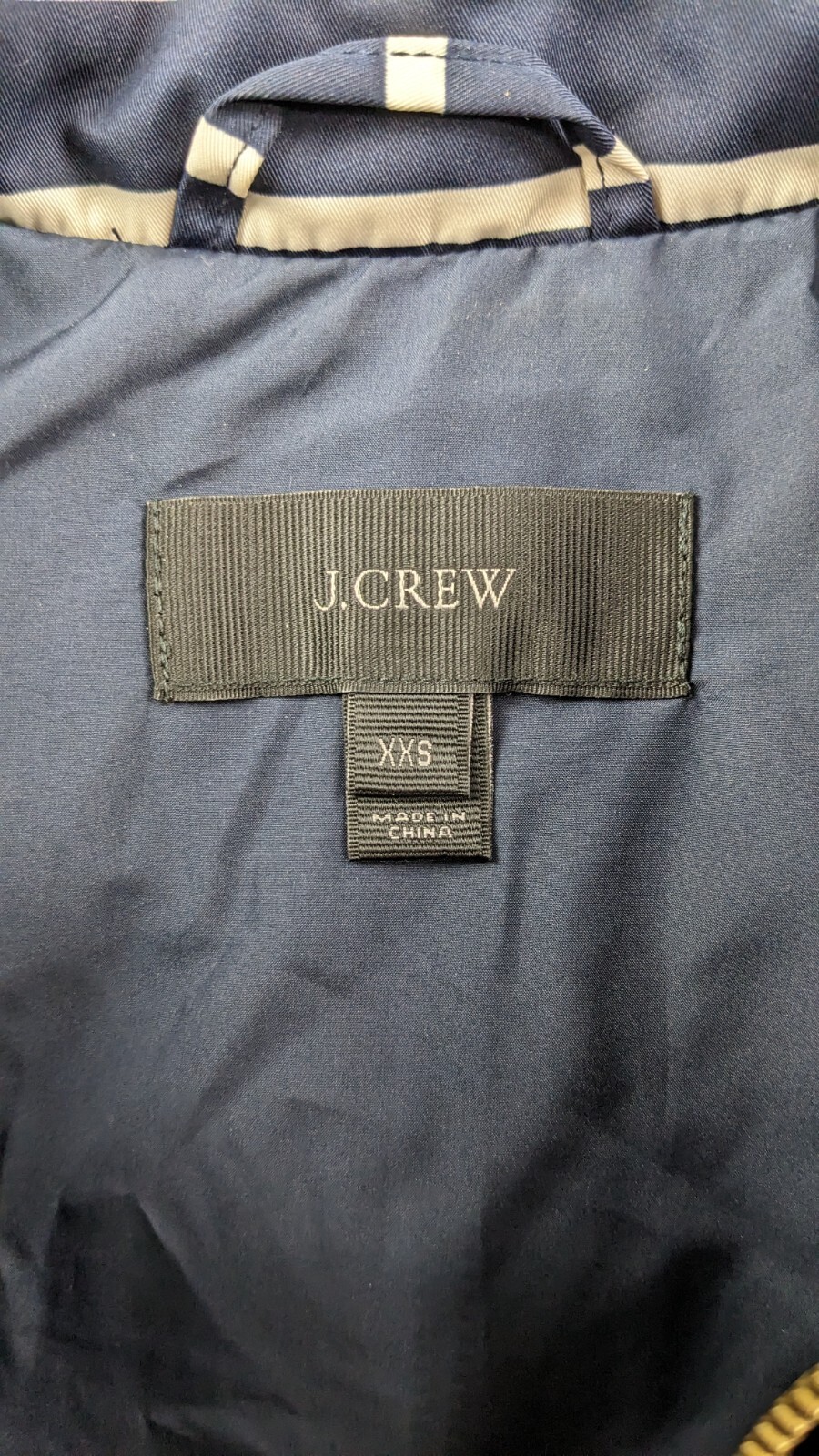J Crew Down Vest Quilted Full Zip Size XXS Pockets Blue Sailor Stripes Yacht
