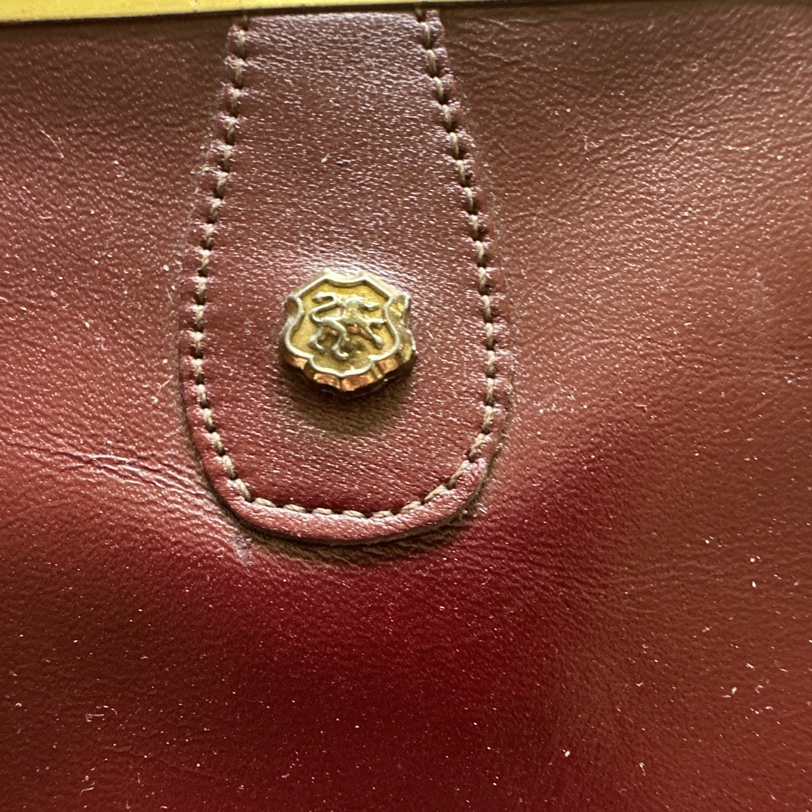 John Romain Brown Kiss Lock Solid Coin Wallet for Women Logo Accent 7.75 inches