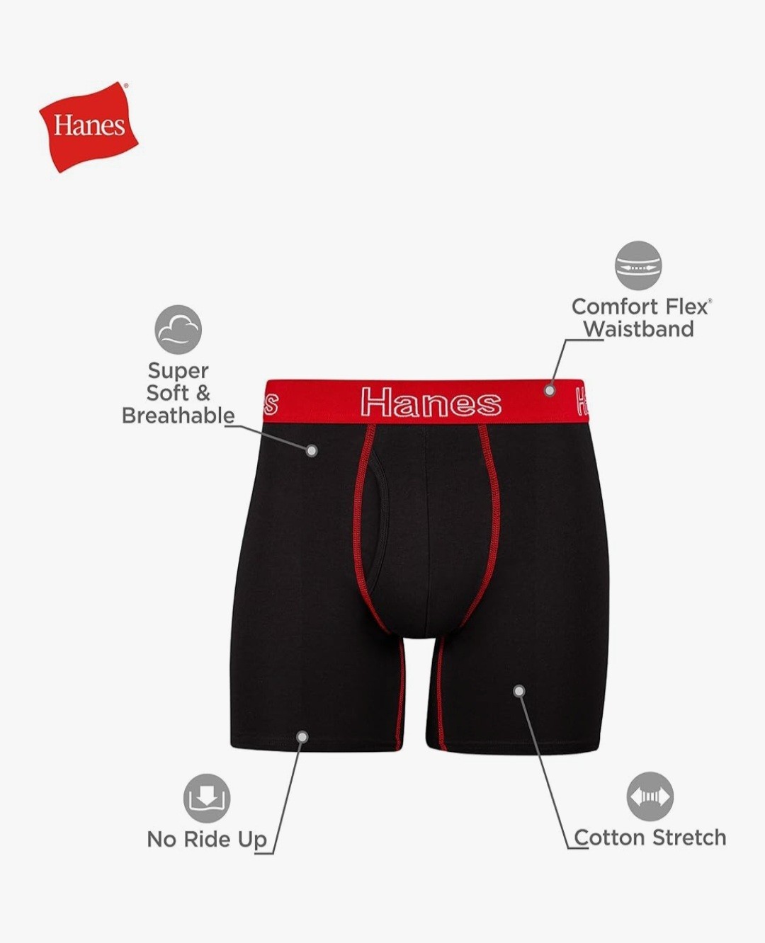 Hanes Men’s Boxer Brief Underwear 6 Pack, Stretch Cotton Boxer Briefs for Men