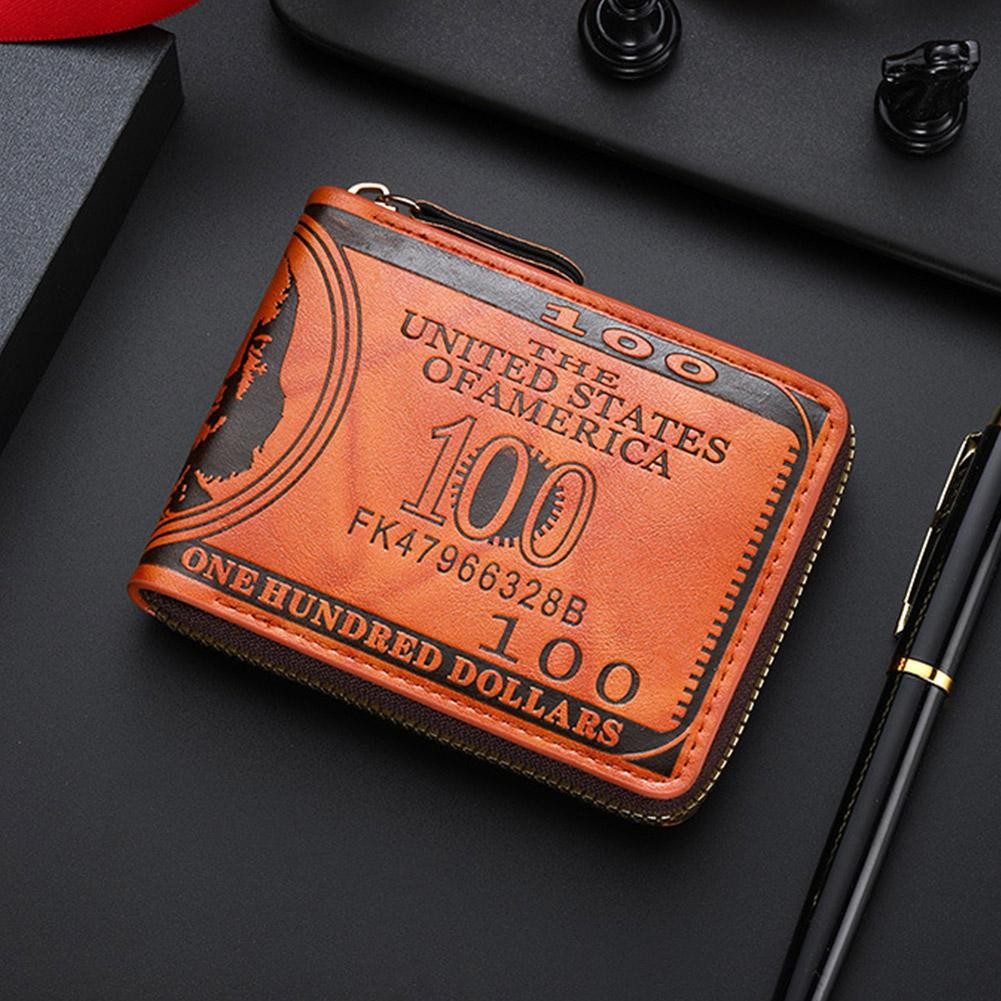 Men’s Wallets with 100 US Dollar Pattern Hasp Male Leather Wallet with Zipper