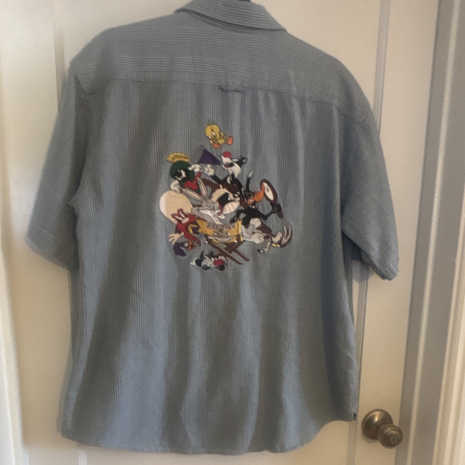 Warner Bros. Studio Store M Blue/White Striped Looney Tunes Shirt Pockets