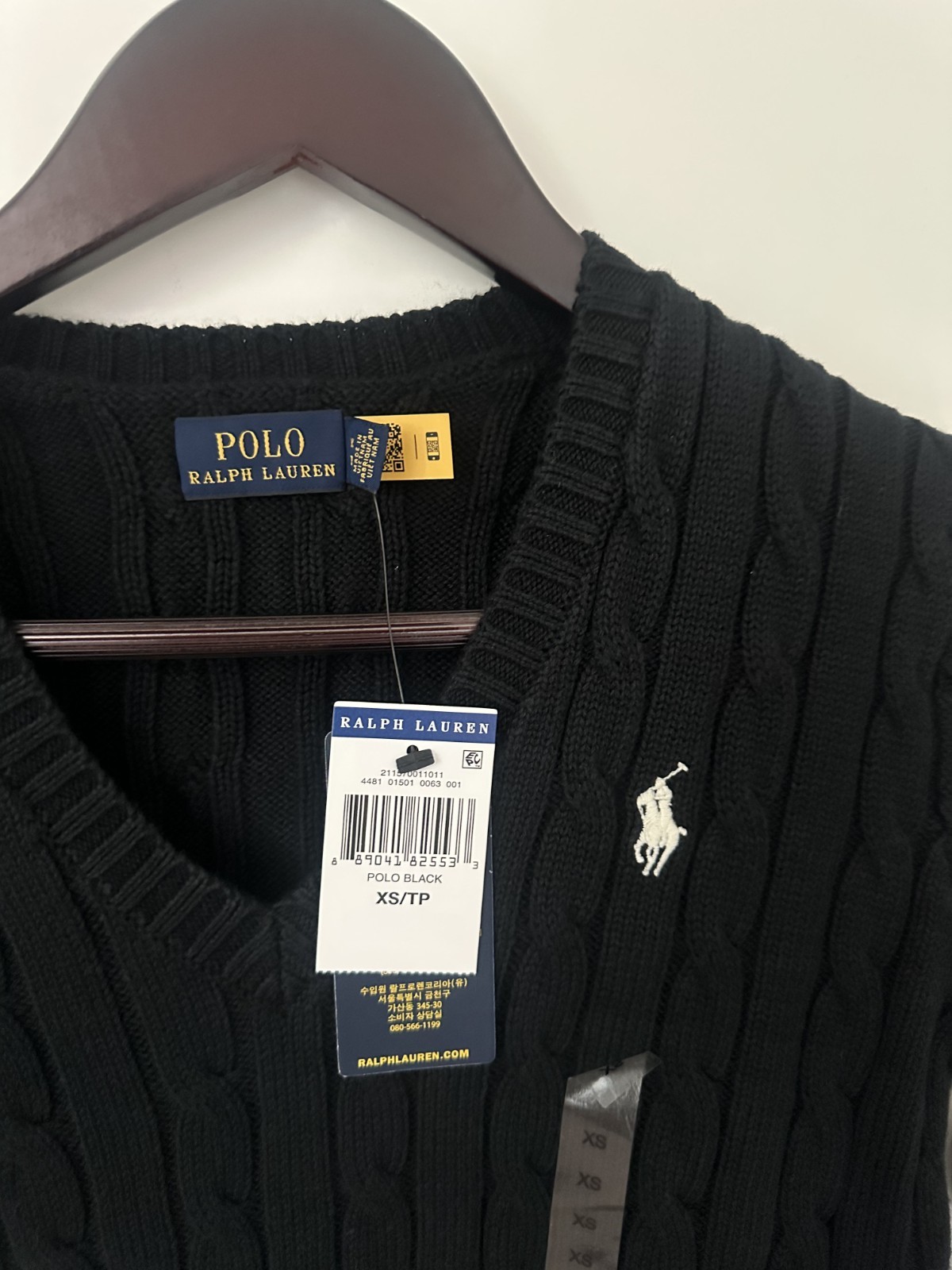 Polo Ralph Lauren Women’s Black Cotton Cable Knit V-Neck Sweater XS