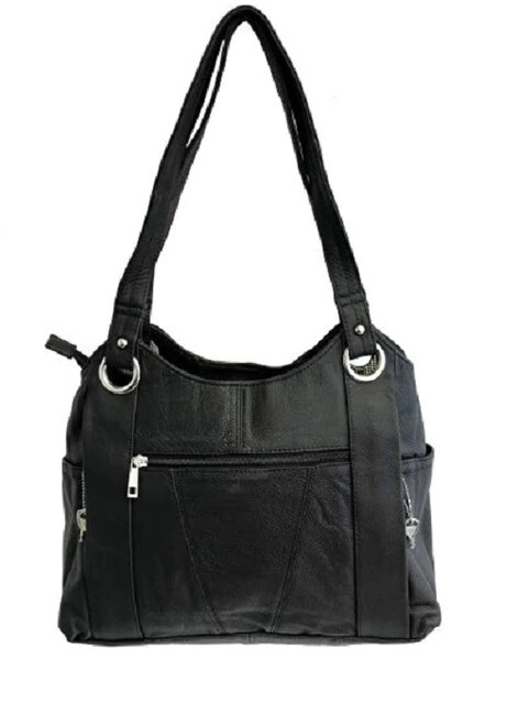 Black Leather Locking Concealment Purse – CCW Concealed Carry Gun Bag