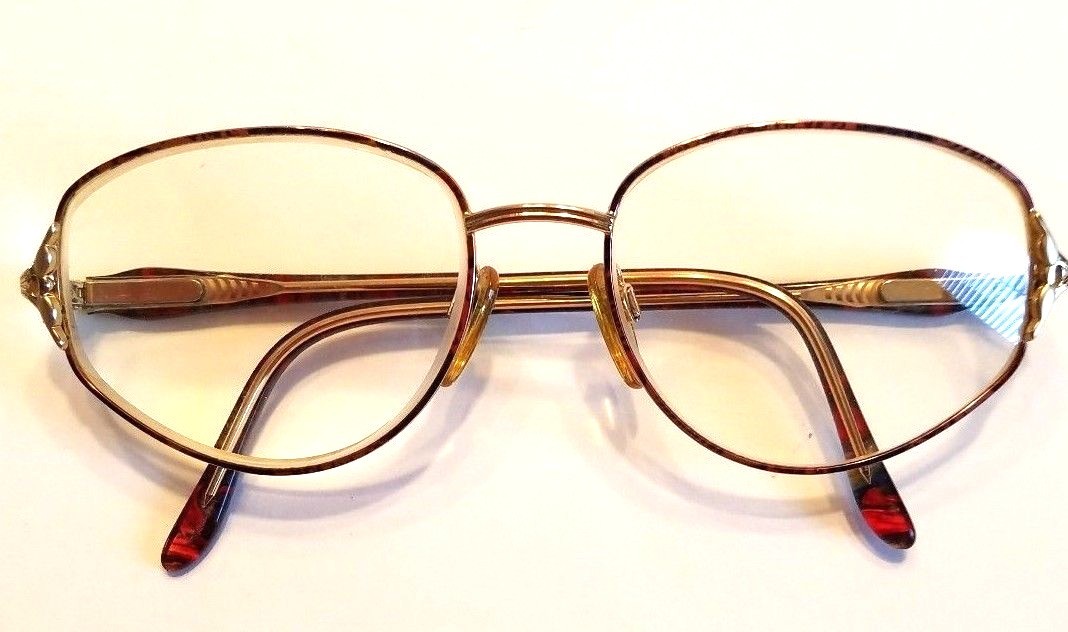 Vintage Eyeglass frames Gold metal Arms are Blue/gold/red/Black 52-17-13