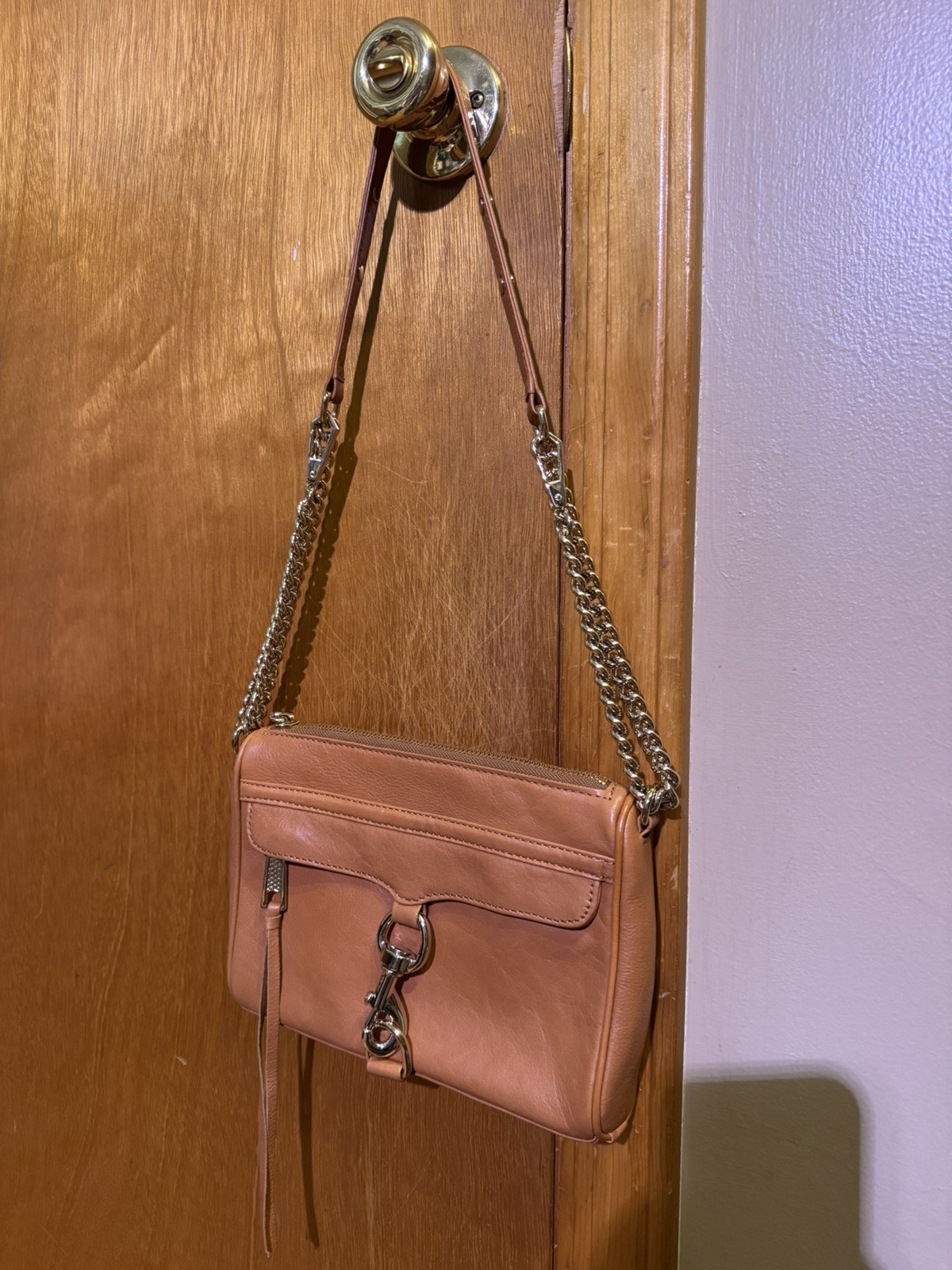 Rebecca Minkoff Mini Mac Tan Leather Chain Crossbody Shoulder Hand Bag Purse