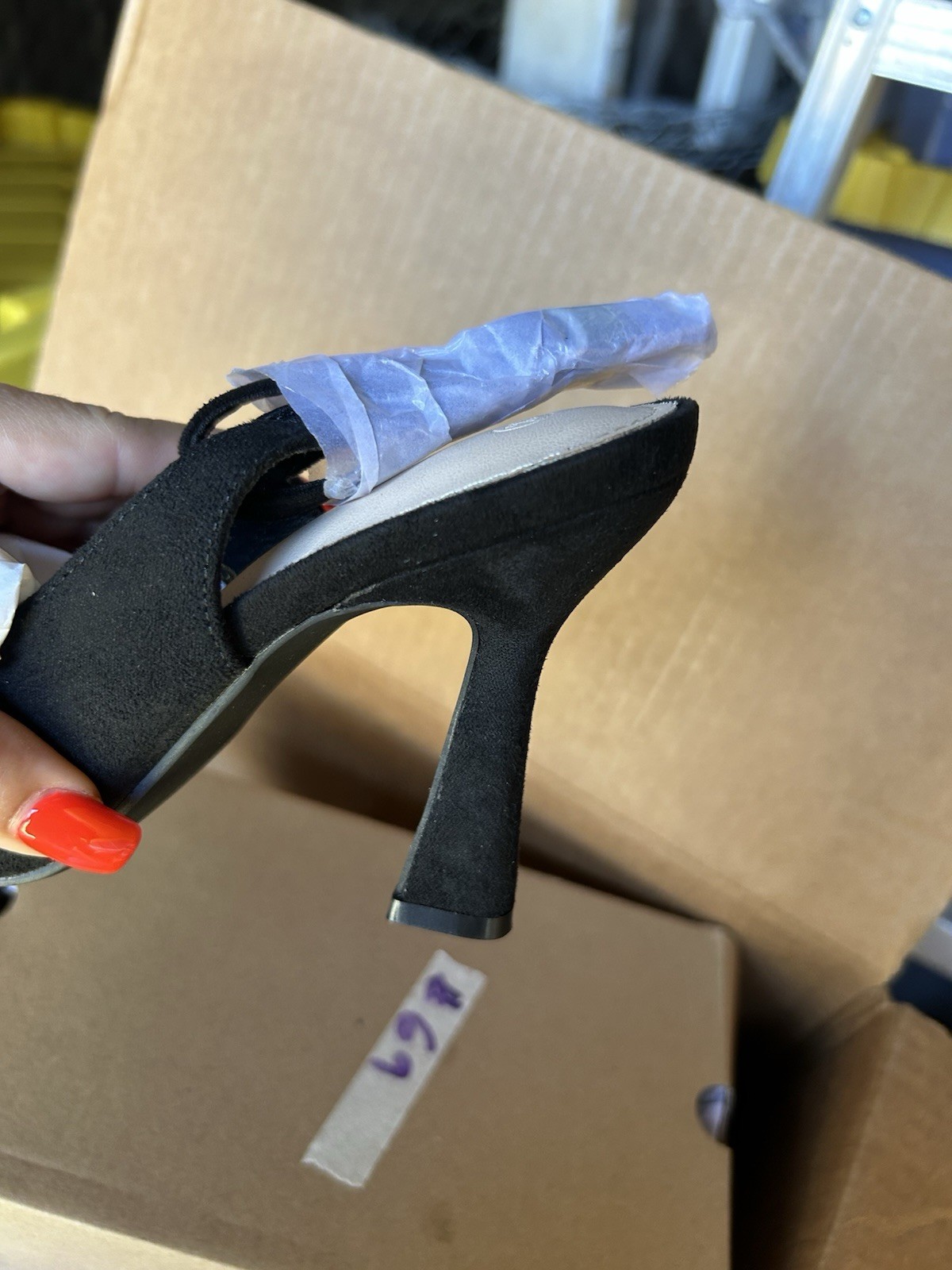 coutgo Women’s Black Faux Suede Pointed Toe Stiletto Slingback Heel US 6.5