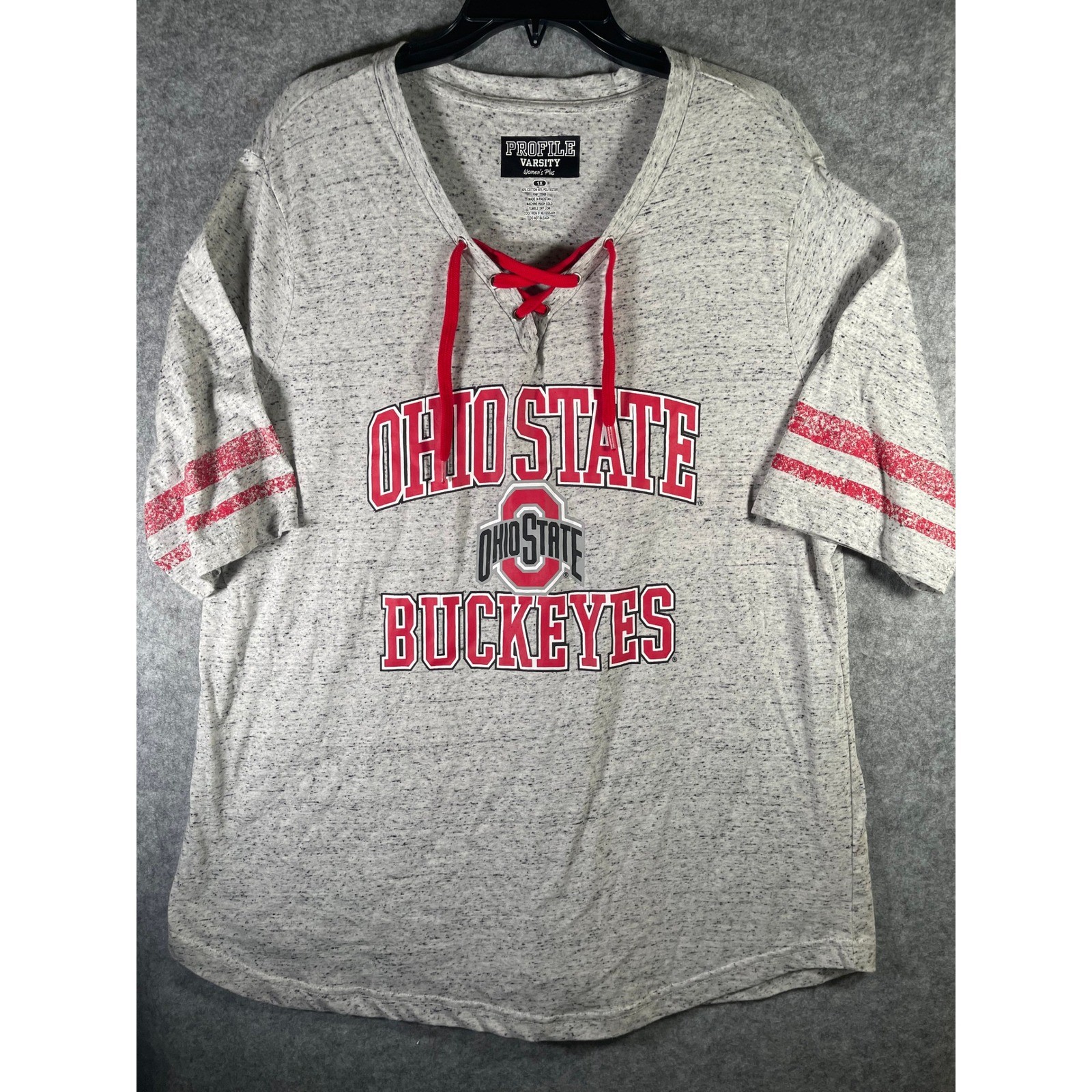 Profile Varsity Ohio State Buckeyes Lace Up T-Shirt Womens Plus 1X Grey Red