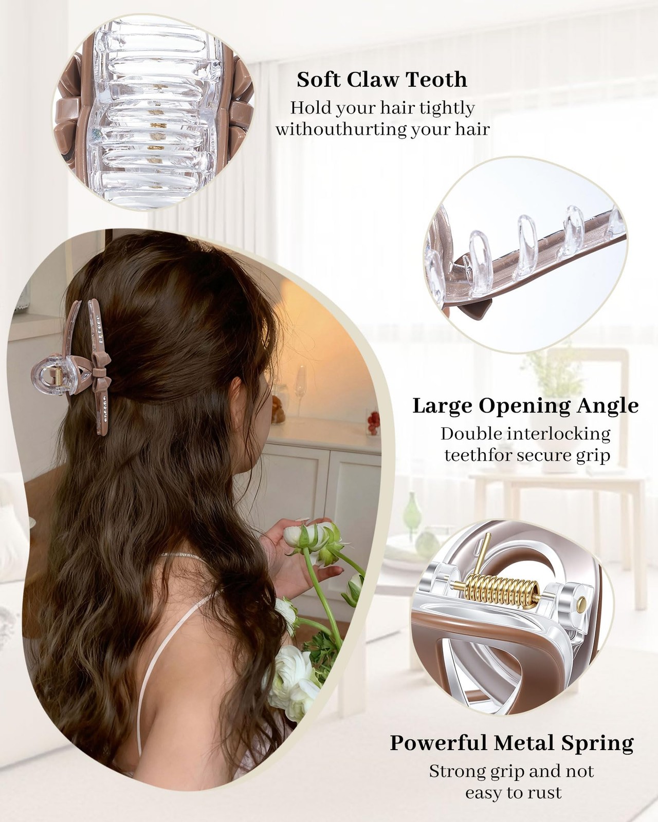 3PCS Acrylic Bow Hair Clips for Women – Nonslip Large Black and white