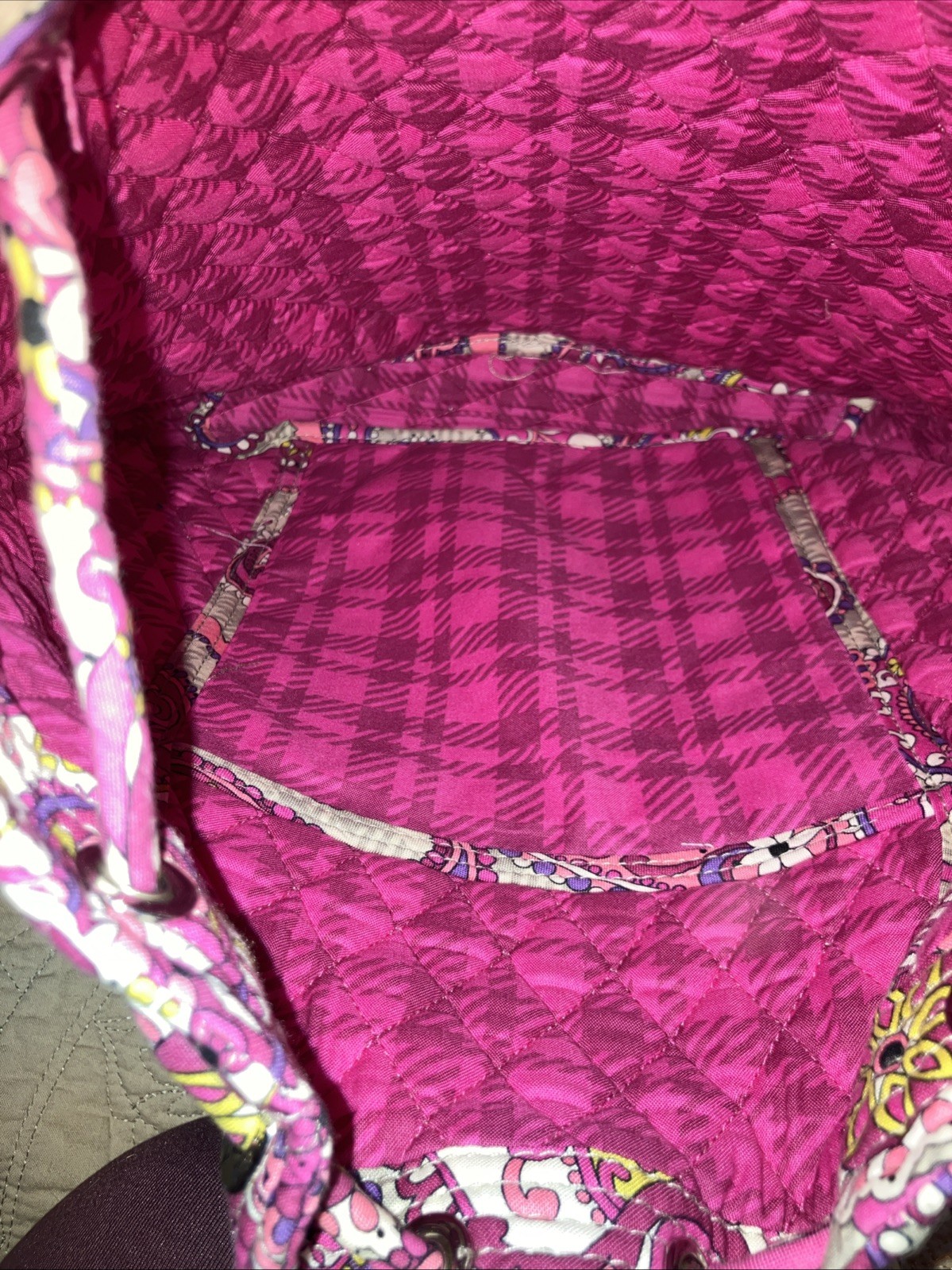 VERA BRADLEY Pink “Paisley Meets Plaid” Quilted Drawstring Cinch Backpack-Clean-