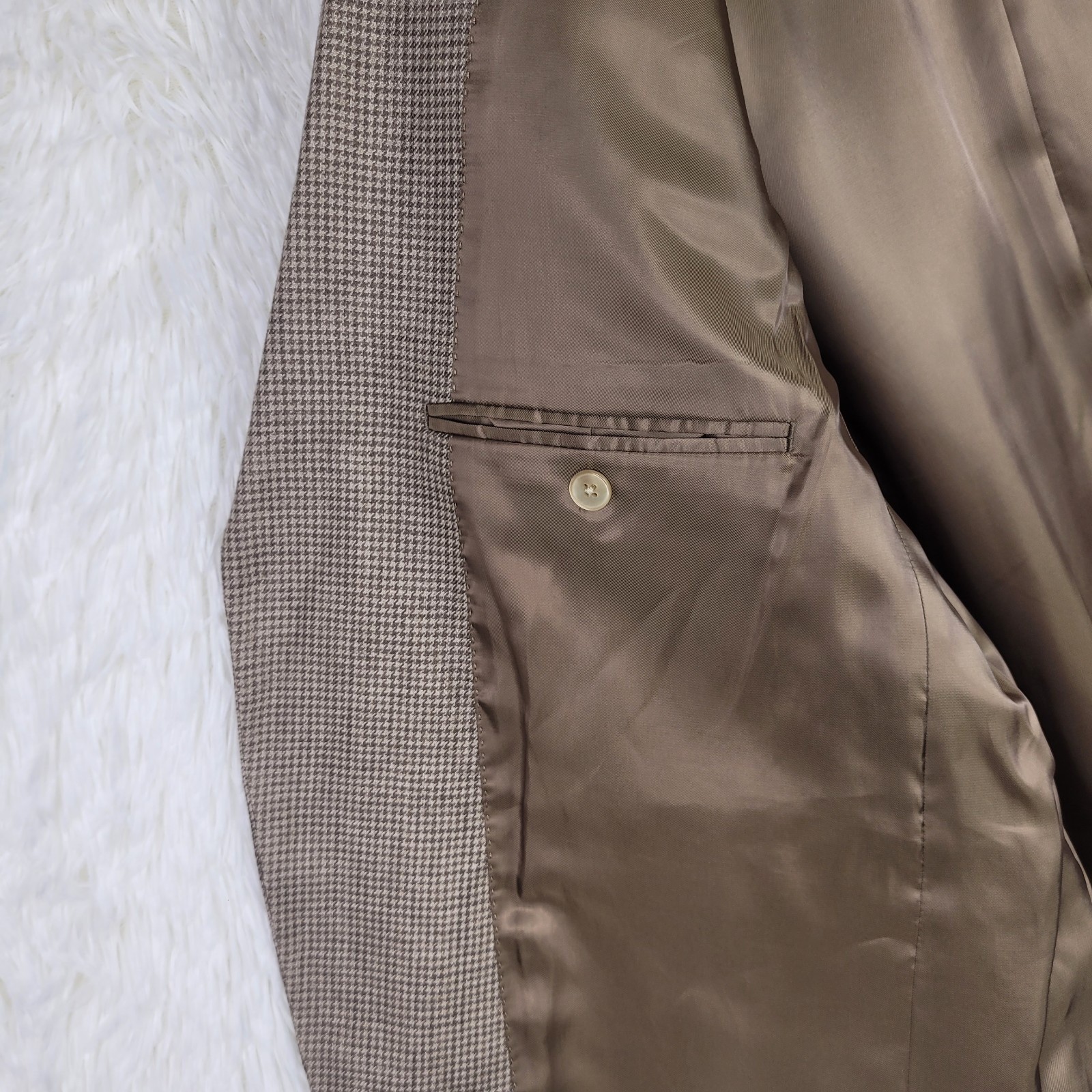 Lauren Ralph Lauren Mens 44S Tan Houndstooth 100% Linen Blazer Sport Coat Jacket