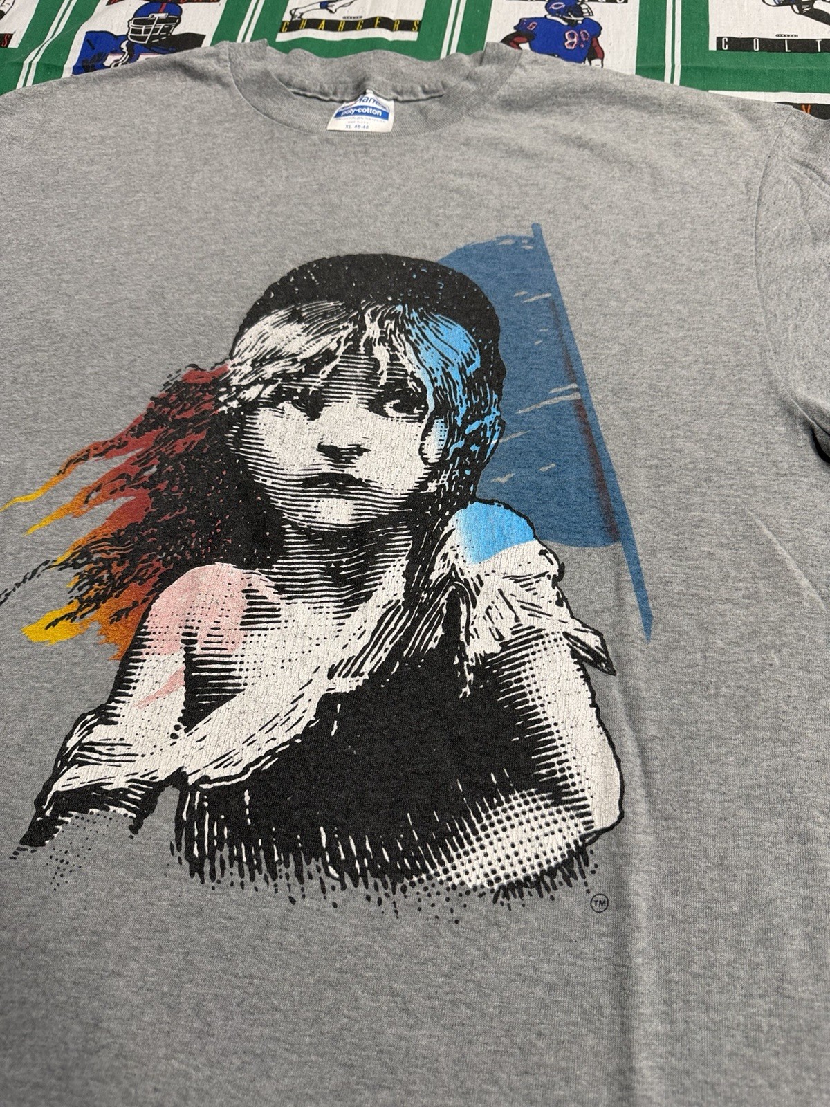 Vtg 80s Hanes Poly-Cotton Double-Sided Les Misérables Cosette Gray XL Tee