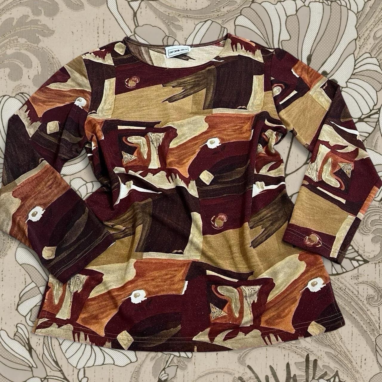 Women’s Abstract Pullover Top L Fall Colored Long Sleeve