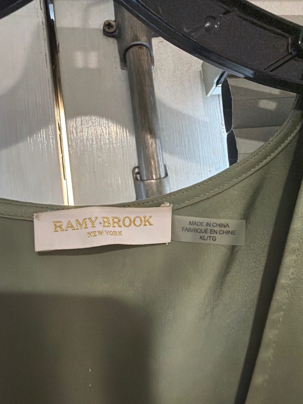 Ramy Brook Olive Green Satin Long Sleeve Dress with Tie Waist, Size XL
