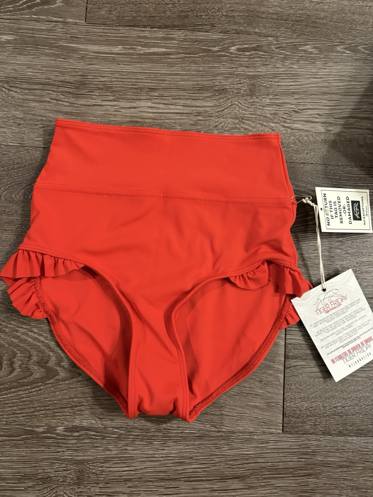 Tiger Friday Women’s XS Red Solid High-Waisted Ruffle Bikini Bottom Logo
