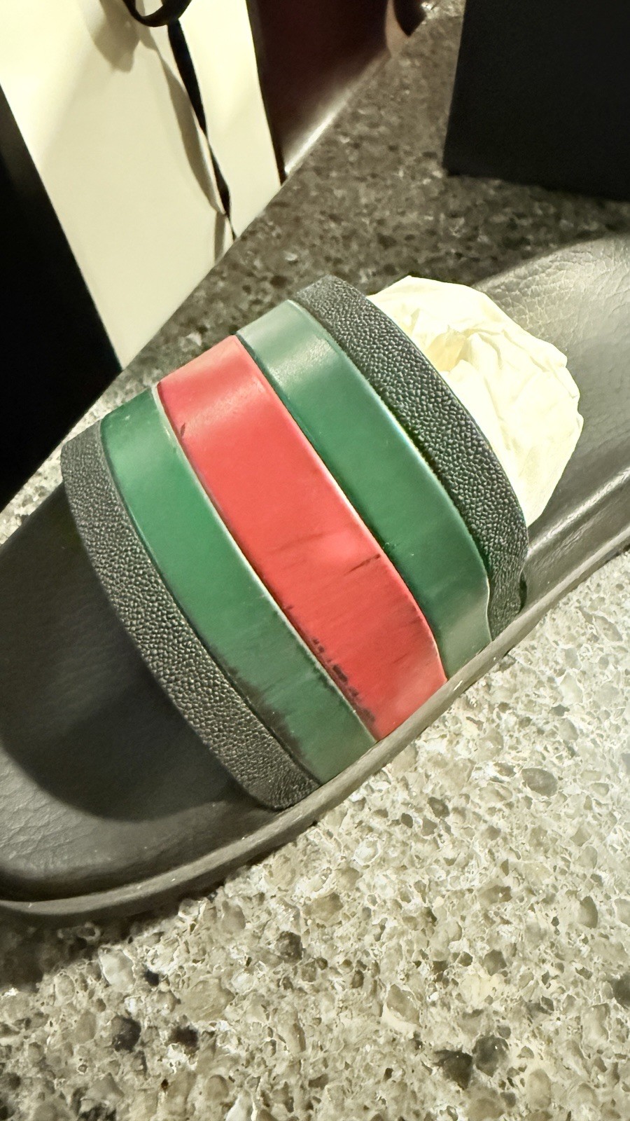 Authentic Gucci Black Rubber Web Slide Sandals Men’s Size 8 With Box & Booklet