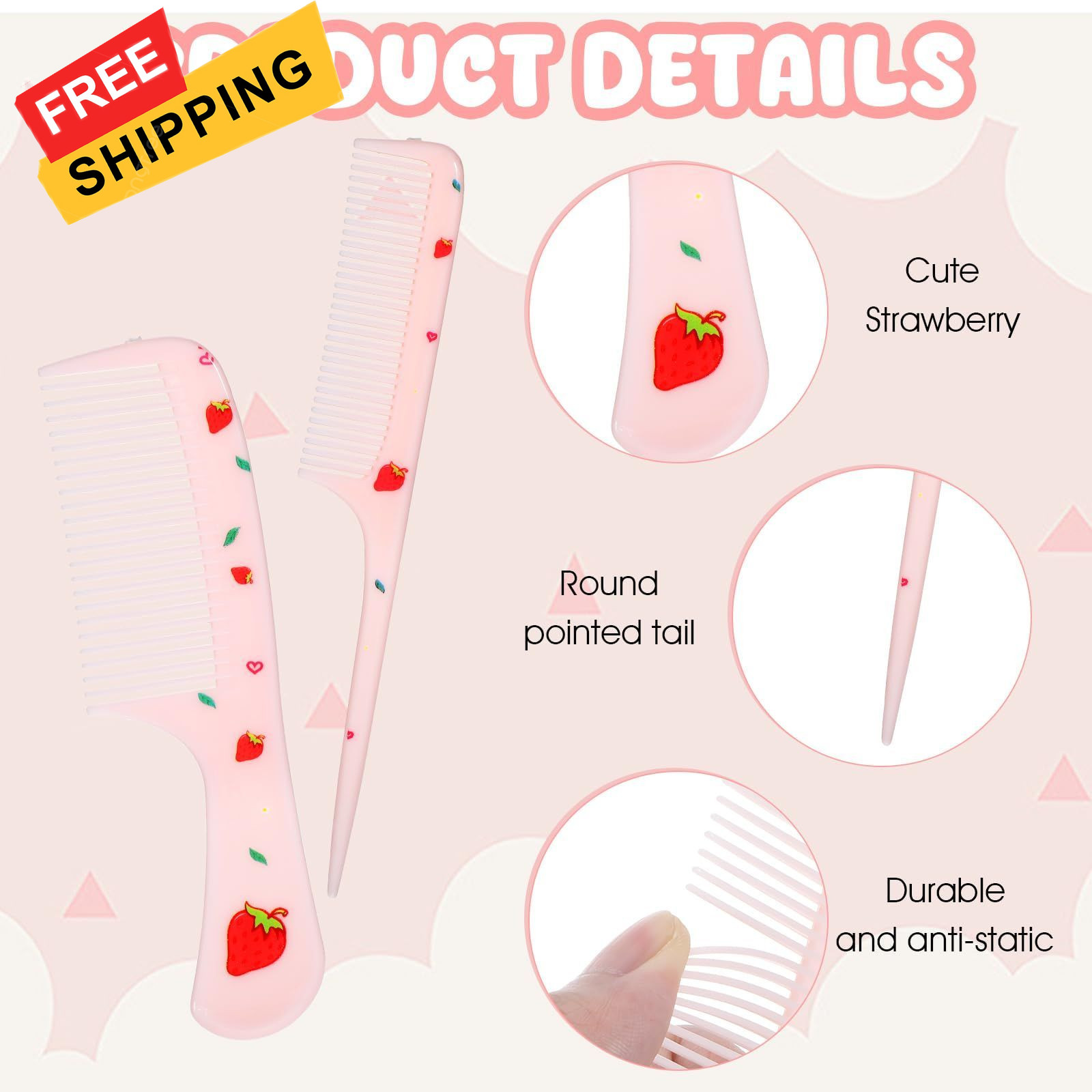 Baby Comb Set, Small Cute Fine Tooth Toddler & 4×14cm, 2×15.5cm, Pink