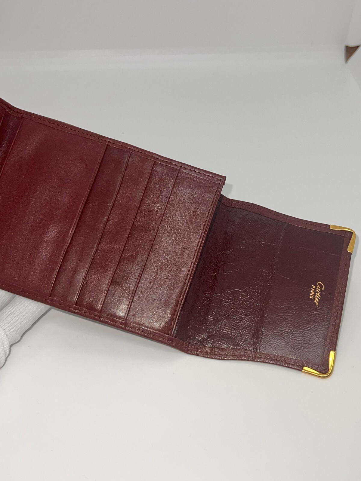 Authentic Cartier Wallet Purse Bordeaux Must Leather Red 14cm 10cm No Box Japan