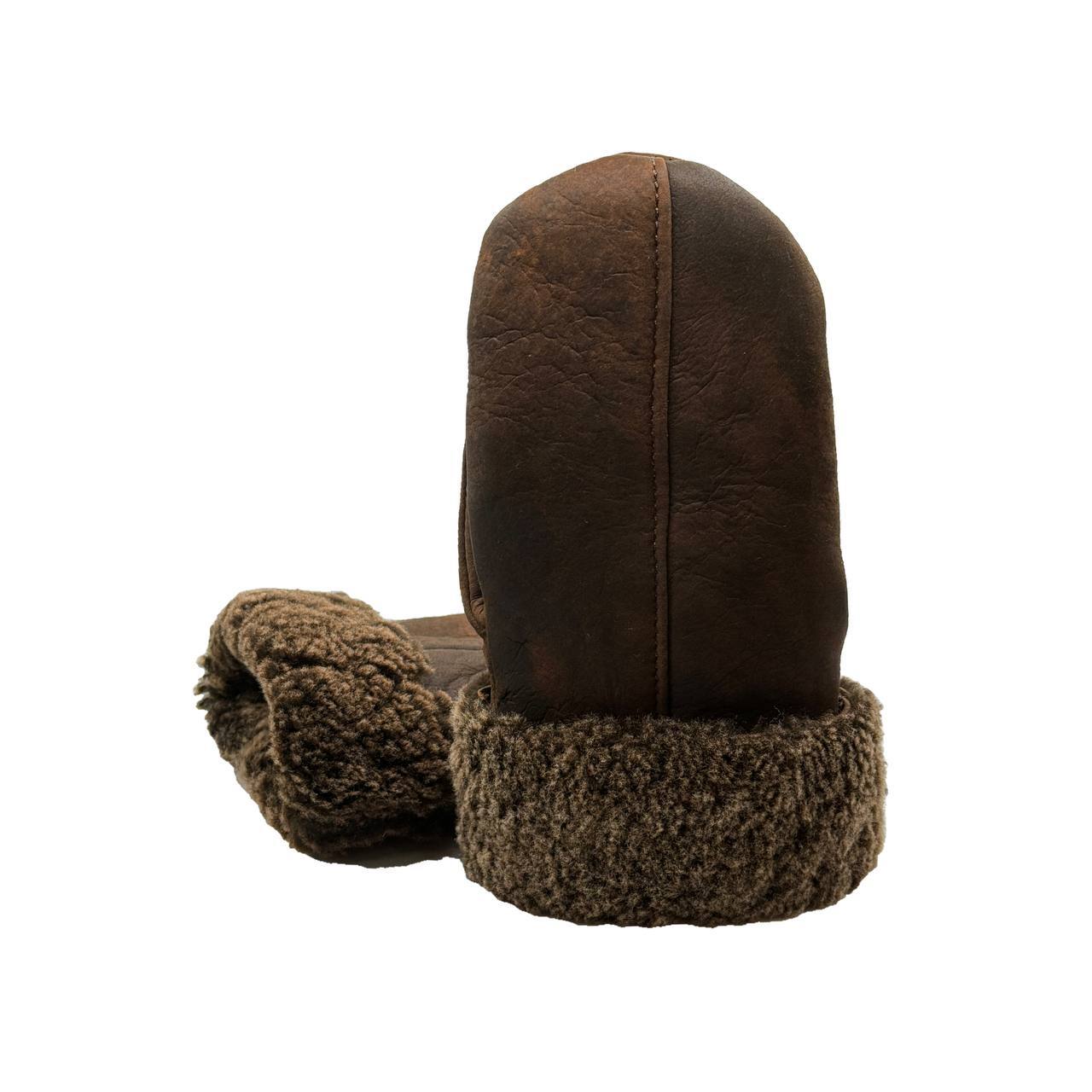 Vintage Men’s Women’s Genuine Shearling Sheepskin Leather Mittens Fur Gloves