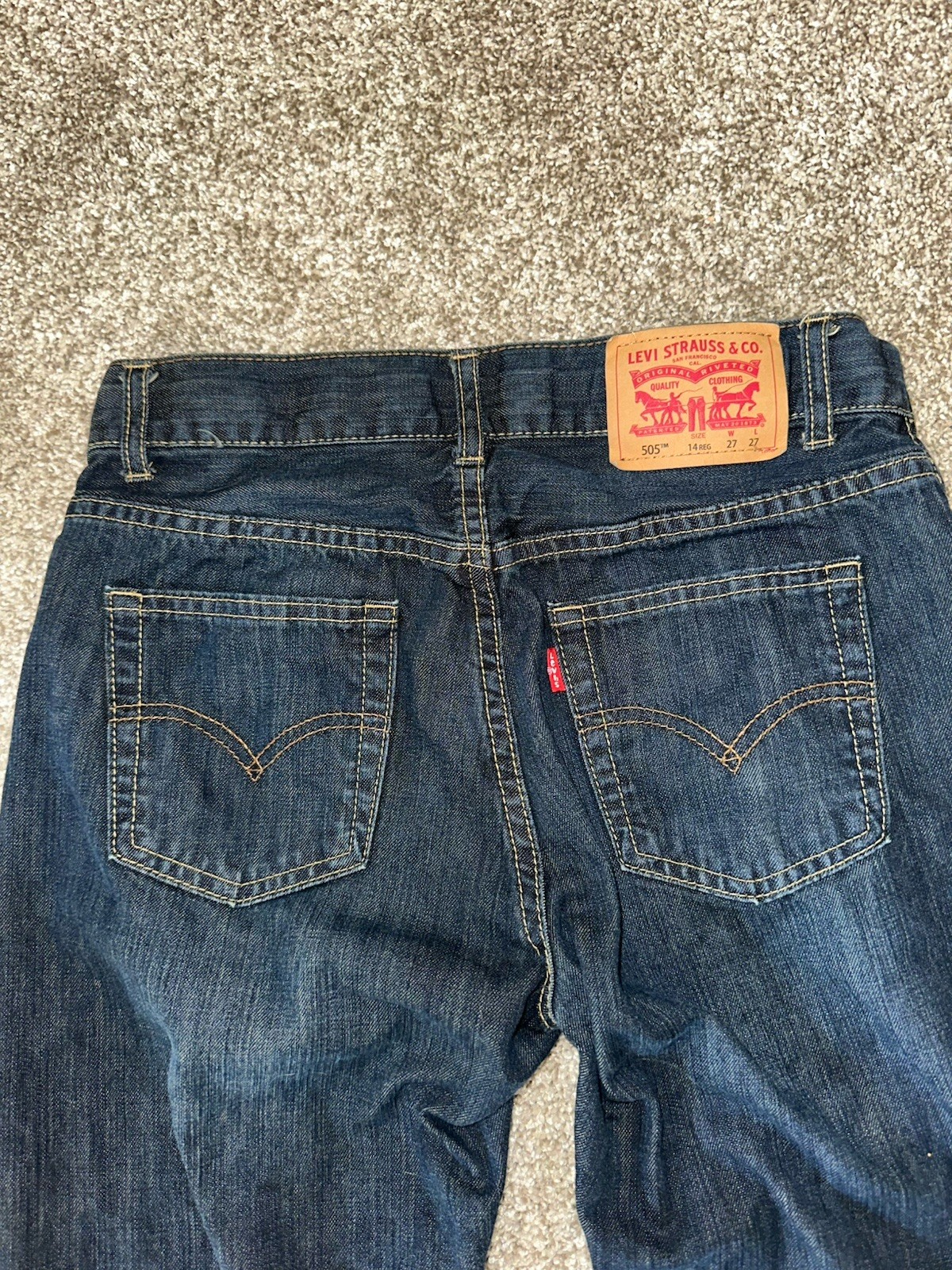 Vintage Levis 505 Jeans 27×27 Dark Wash Straight Brown Womens Boys Red Tab Denim