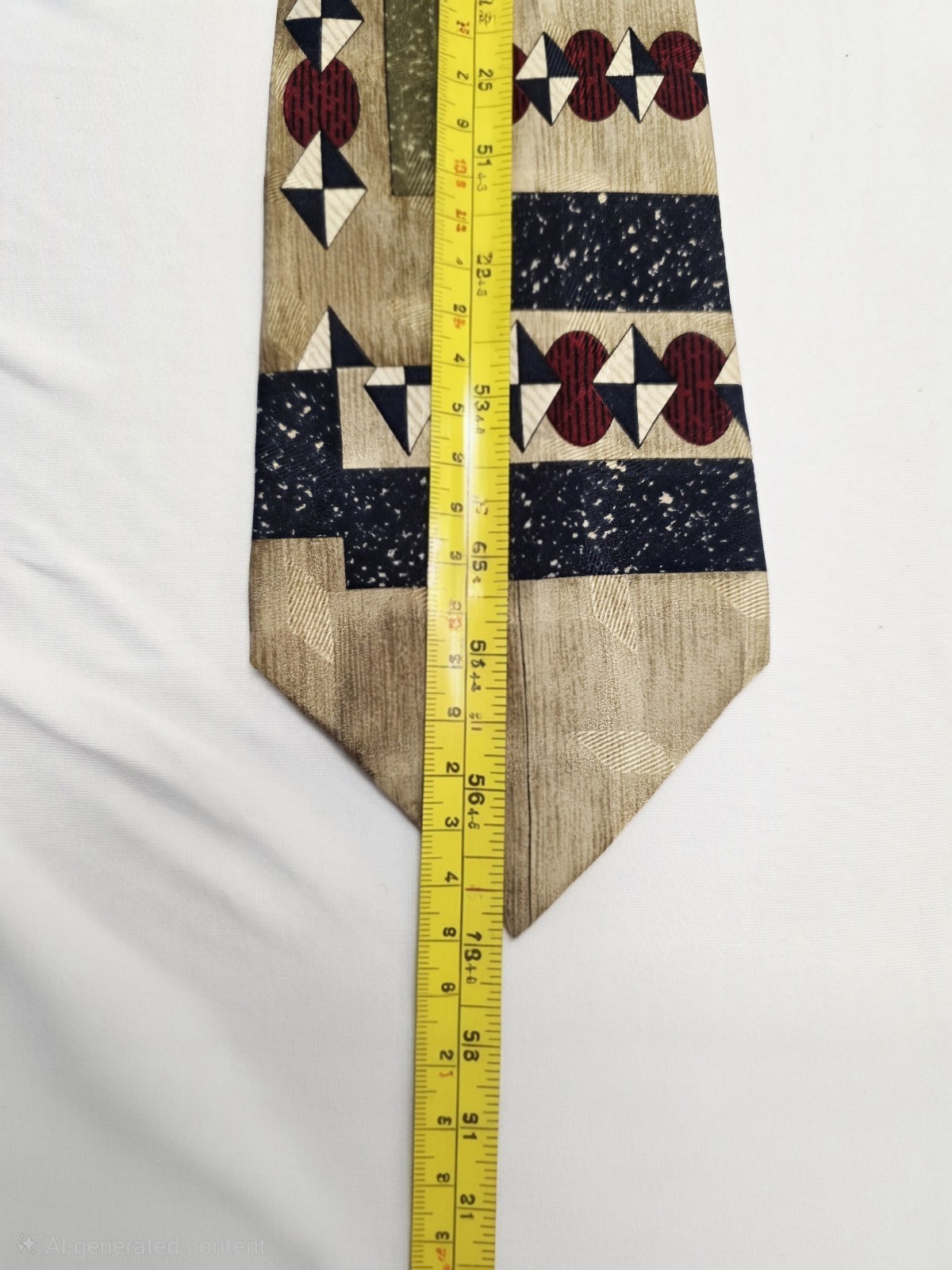 Palatina 100% Silk Geometric Classic Width Pointed Tie Beige Navy Burgundy
