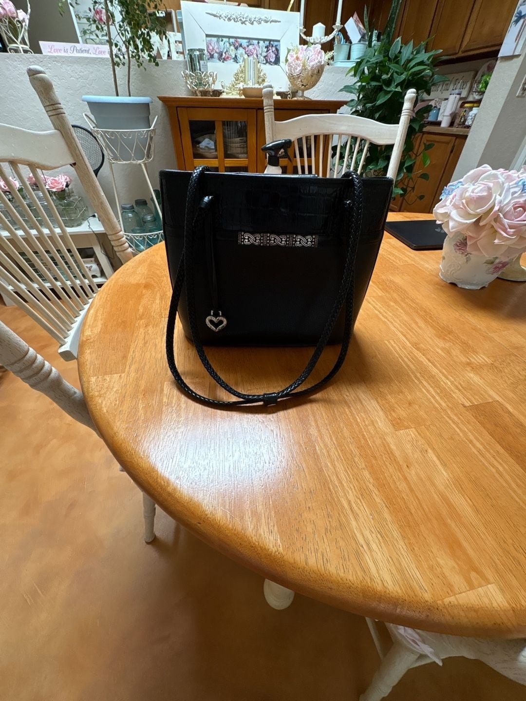 Brighton Barbados Beaumont Square Black Croc-Embossed Leather Shoulder Bag