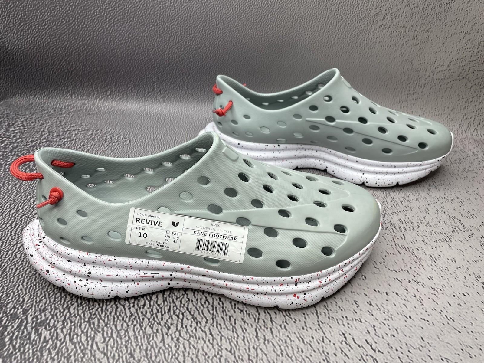 Kane Revive Shoes Grey White Speckle Vented Rubber Sneakers Size US M 10 W 12