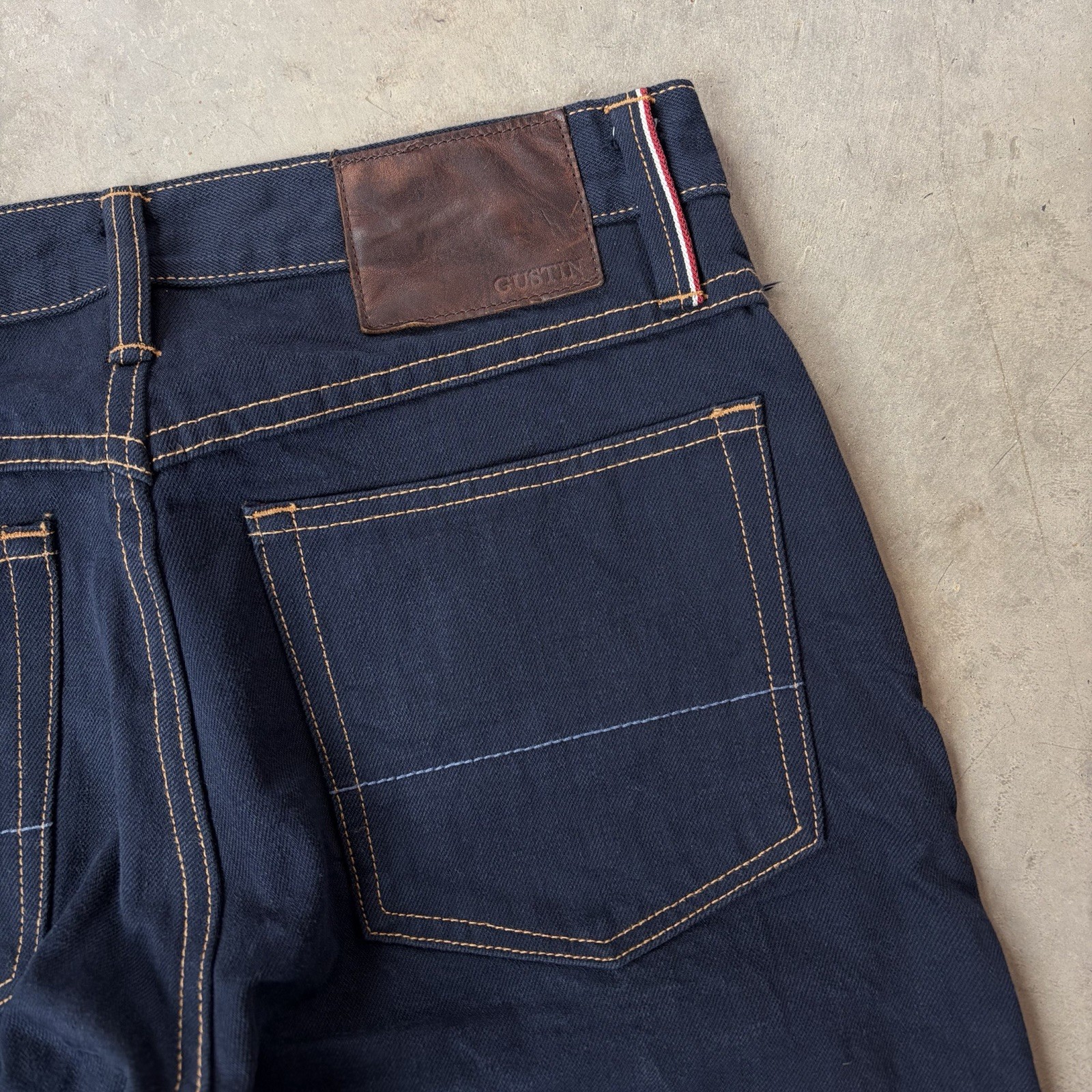 Gustin California Straight Raw Selvedge Jeans Denim Blue Button Fly Men’s 32×34