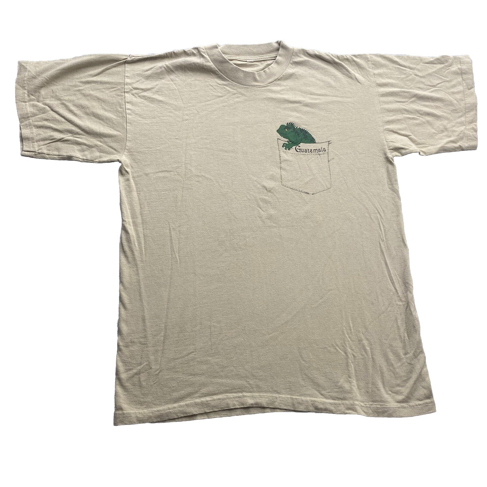VTG Guatemala Iguana T-Shirt Men’s L Tourist Destination Beige Single Stitch