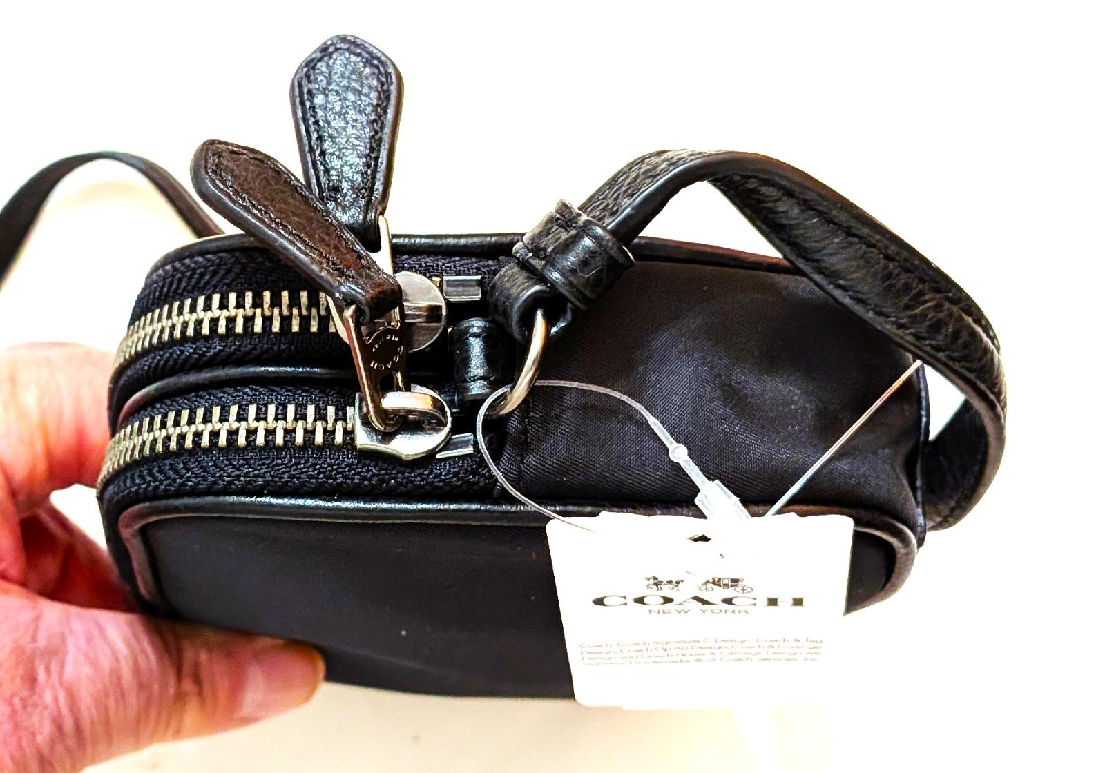 NWT Coach Logo Black Nylon Zippered 2 Section Crossbody Bag 4.75″ x8.75″x 1.75″