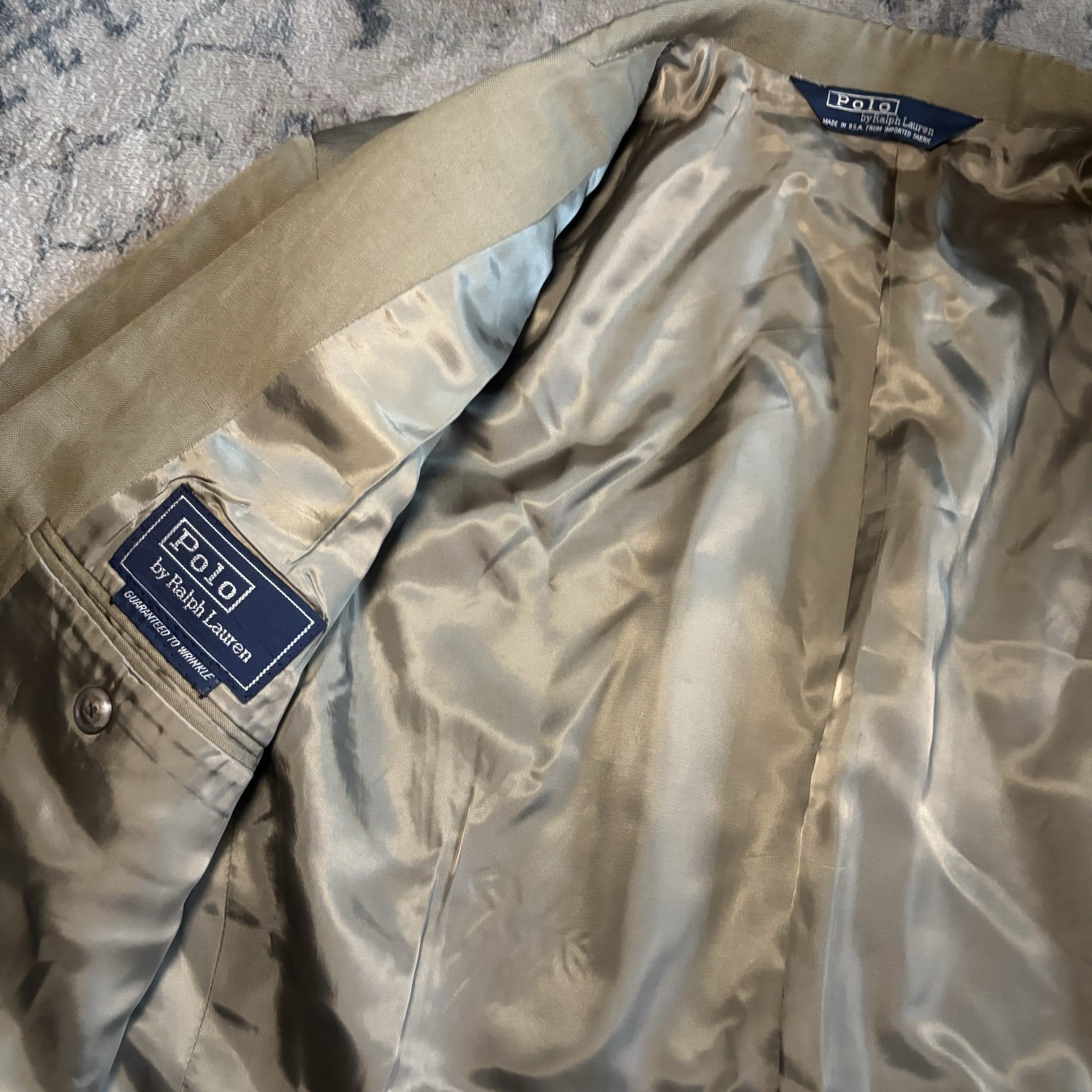 Vintage 90’s Made In USA Double Breasted Polo Ralph Lauren Beige Blazer Size 42R