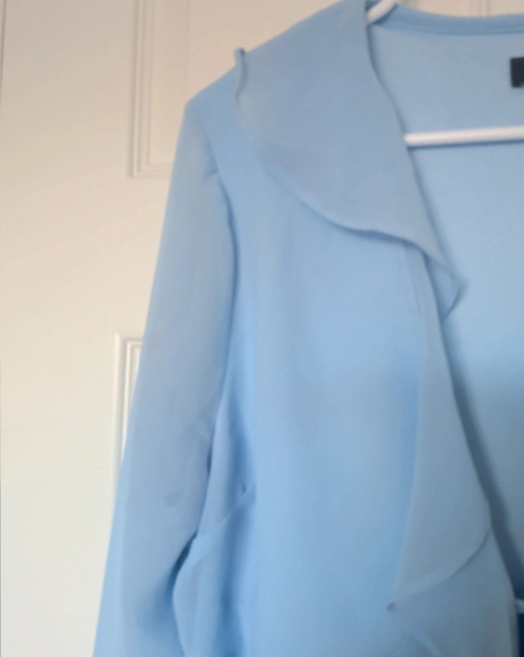 Lulus Blue Chiffon Semi-Sheer Ruffle V-Neck Tie-Front Bell Sleeve Blouse L
