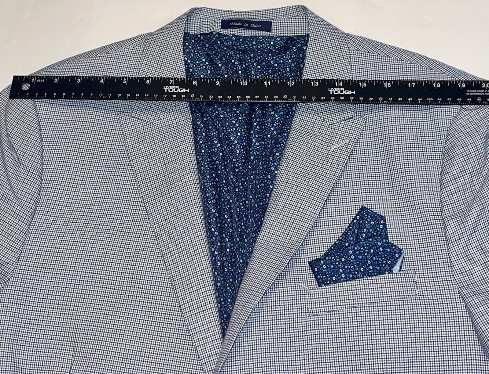 Alan Flusser Blue Check Floral Liner PolyBlend Mens•48R SportsCoat Jacket Blazer