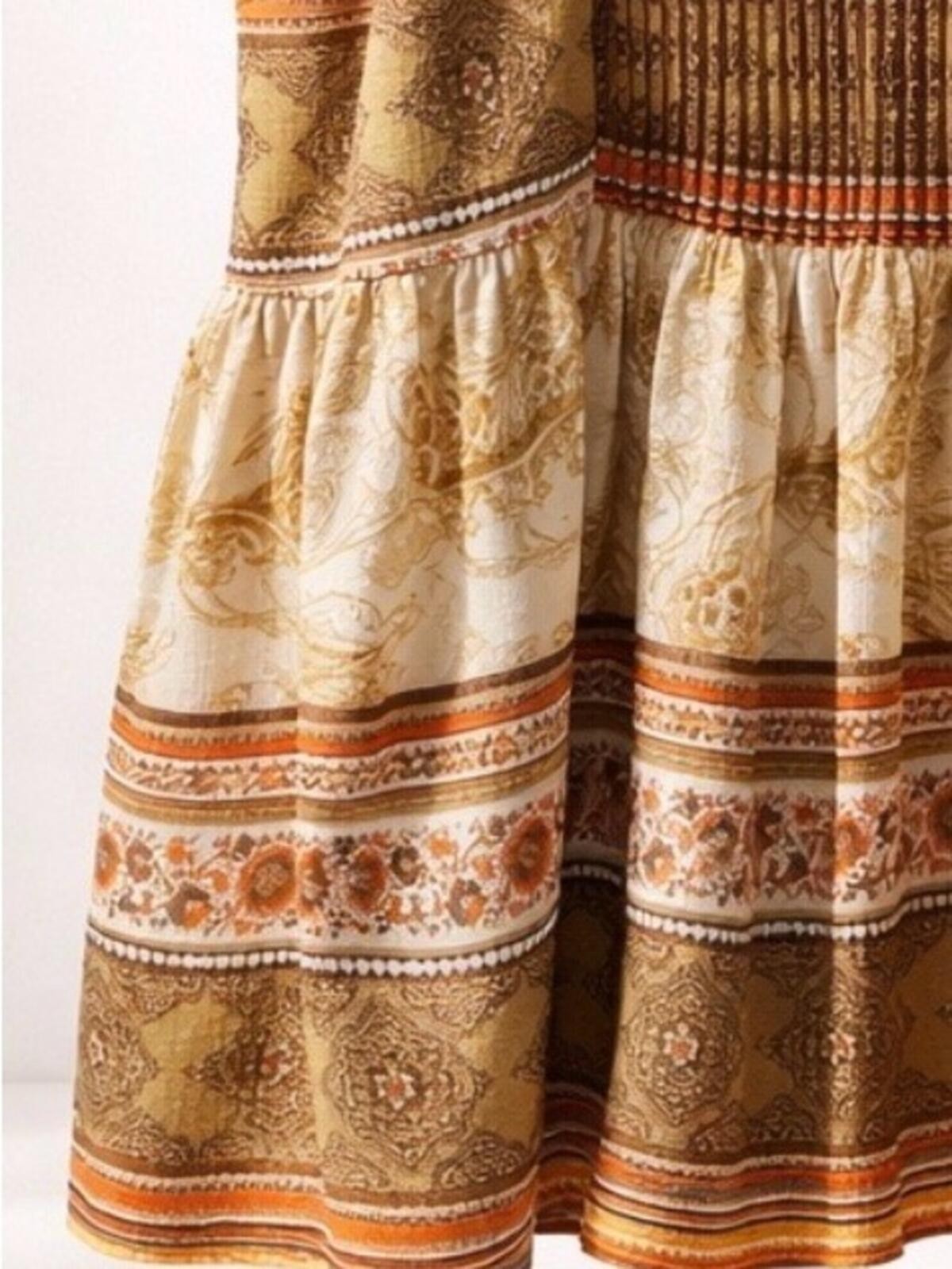 Moon River Mustard Multi-Pattern Spaghetti Strap Peplum Top