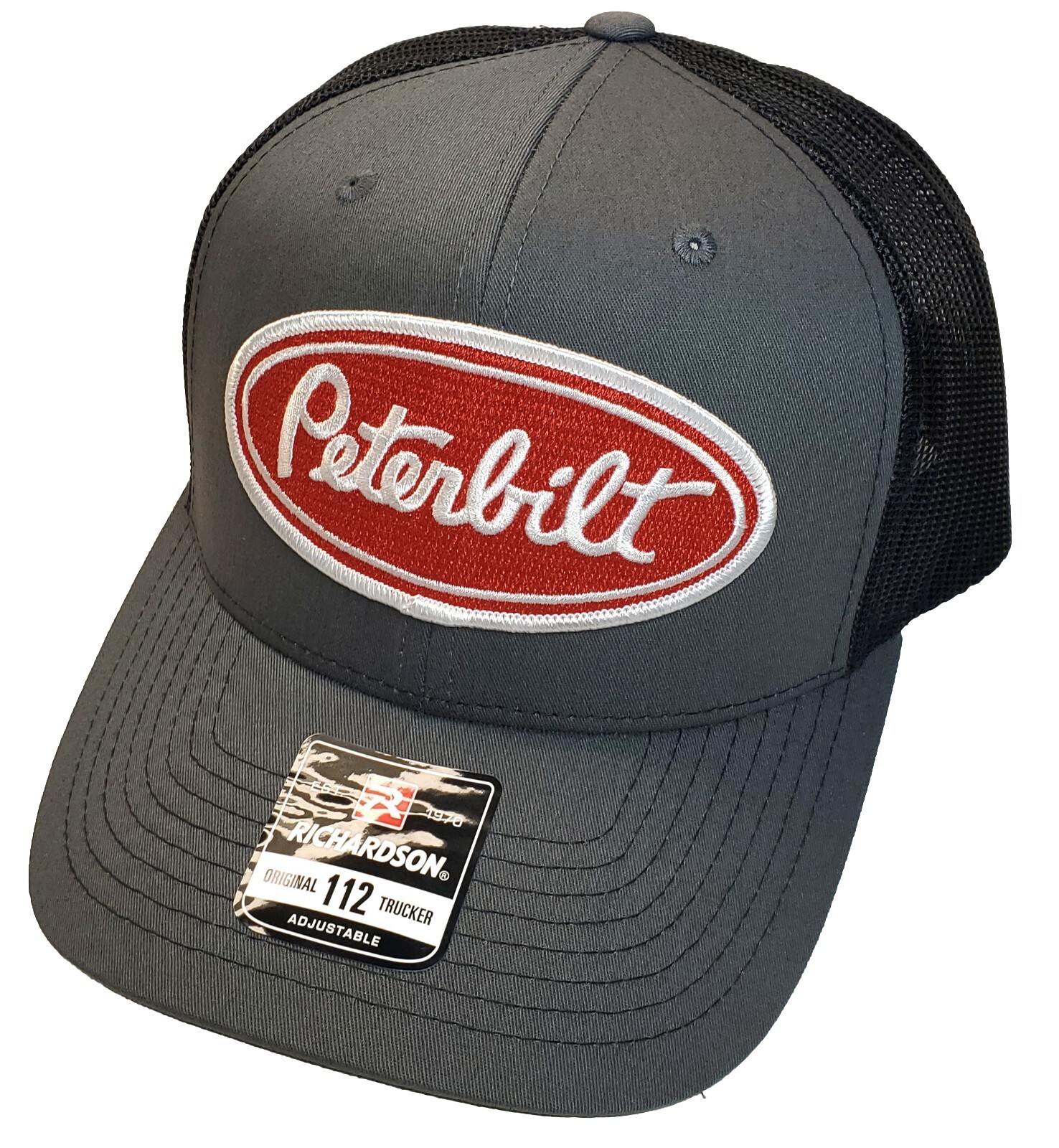 Peterbilt Red Patch on Richardson 112 Trucker Hat Snapback Charcoal/Black
