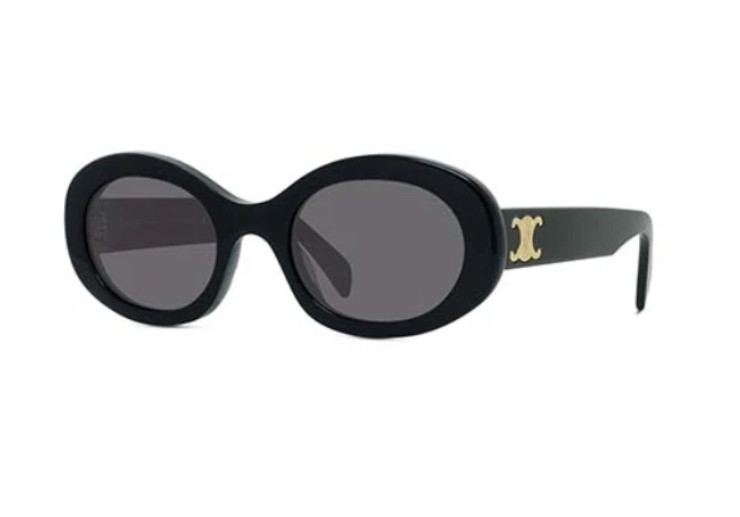 Celine Triomphe CL40194U 01A Shiny Black Smoke Oval Women’s Sunglasses Authentic