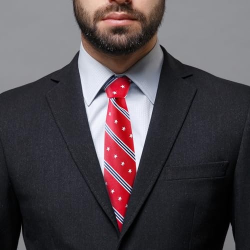 Men’s Patriotic Neckties American Flag Ties 3.27″ (8.3CM) USA Red Star Striped