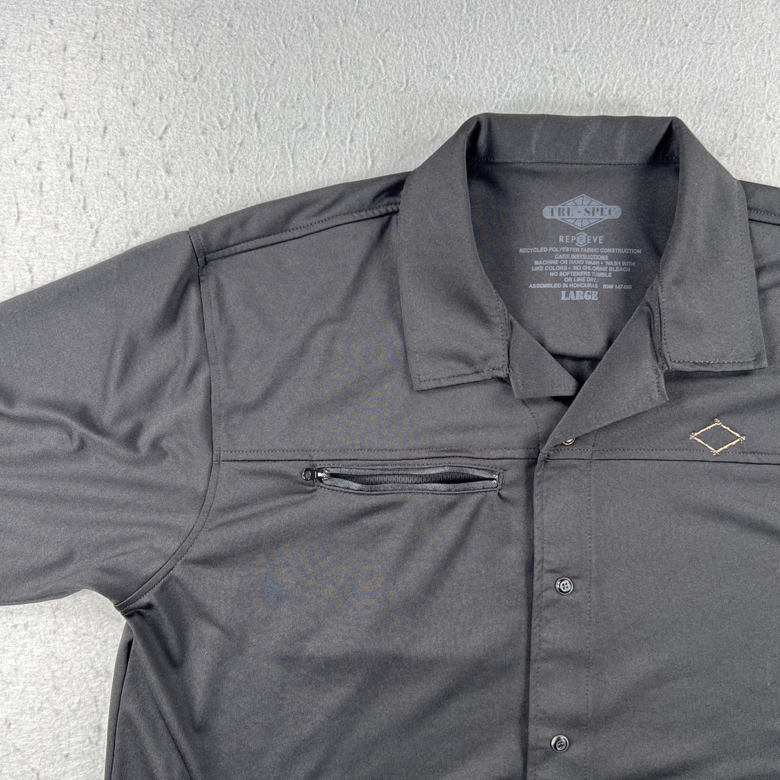 Tru-Spec Men’s Large Black Repreve Tactical Shirt Snap Buttons Zip Pockets
