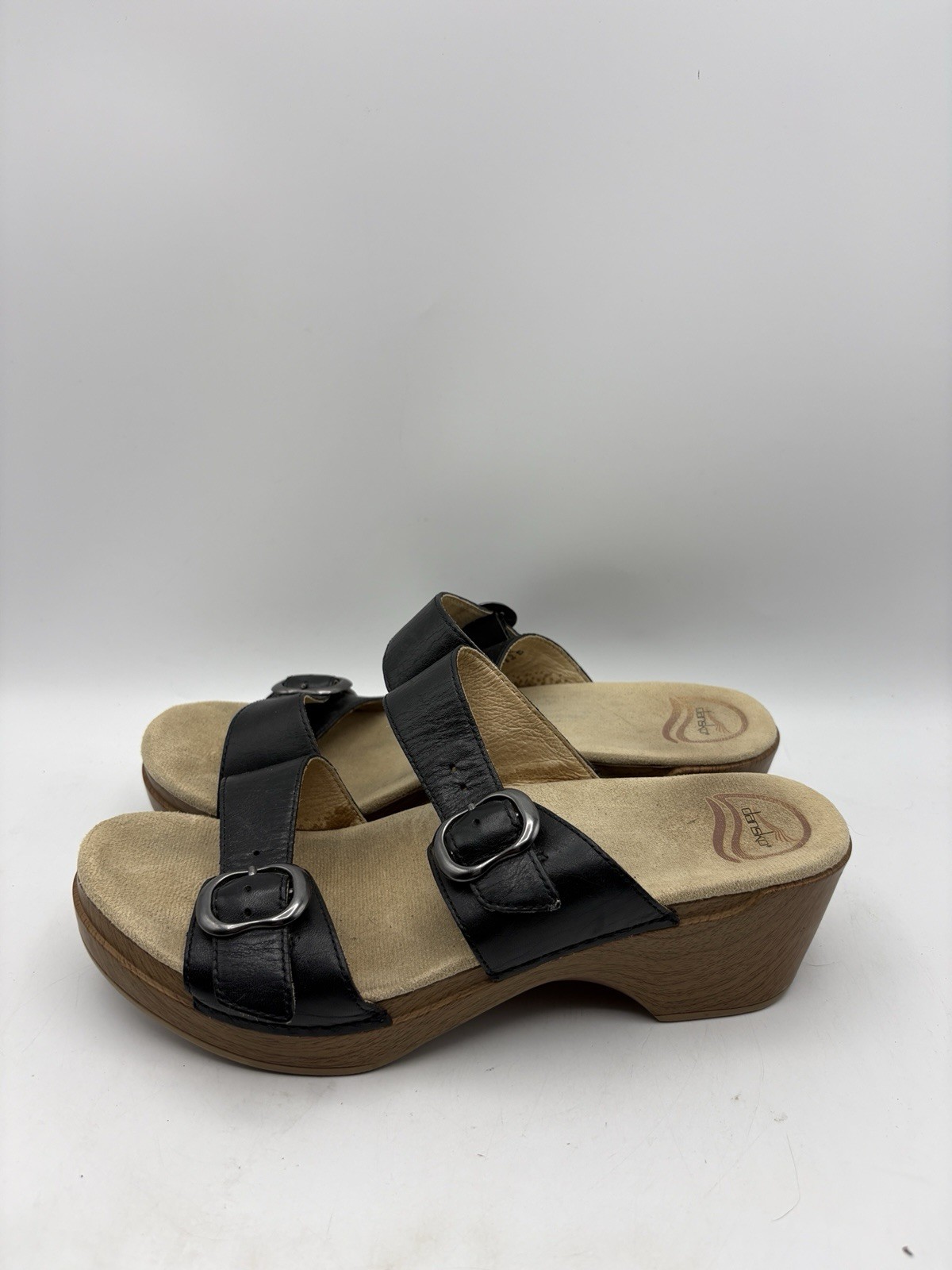 Dansko Sophie Black Silver Leather Slide Slip On Sandals Size 40 US 9.5-10