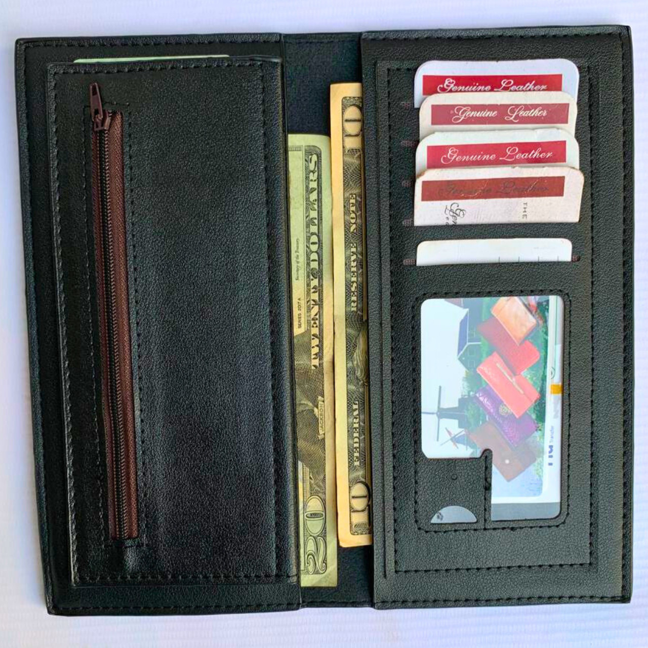 Men’s Long Checkbook Wallet – Genuine Leather RFID Card Holder, Full Bill Wallet