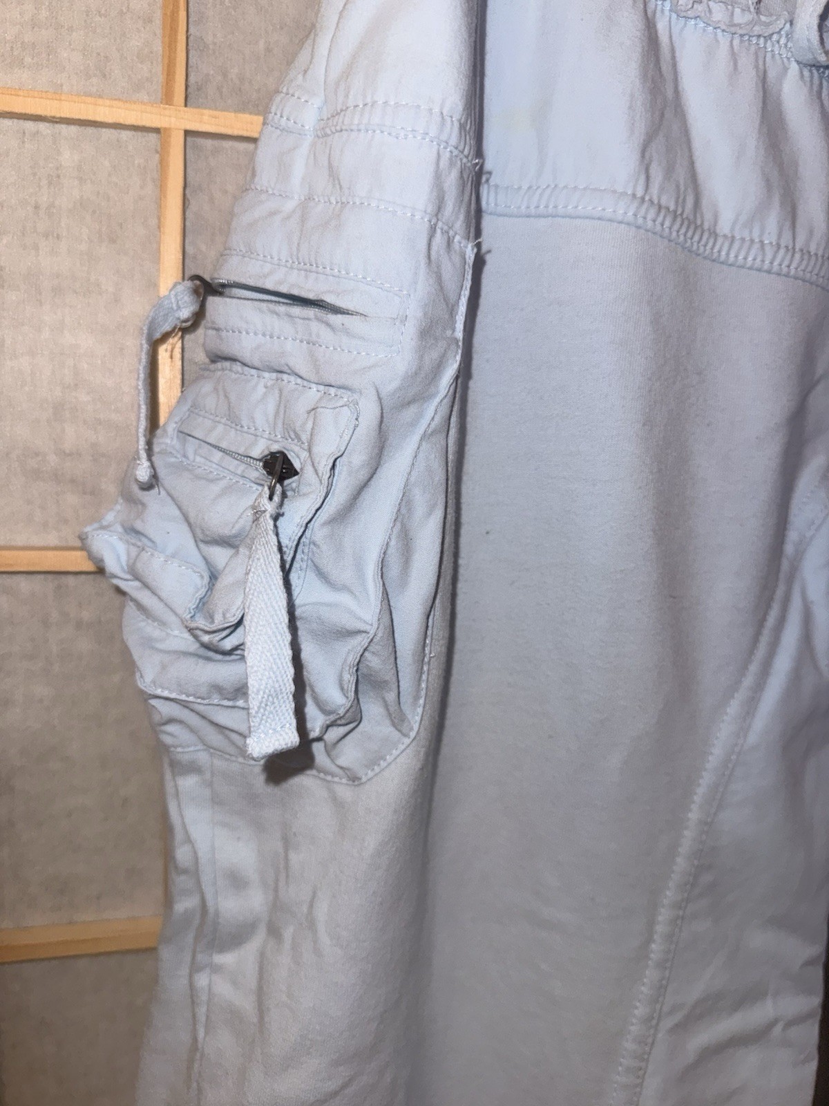 Tokyo Light Blue Cargo Pants Denim 100% Cotton Embroidery Sequins Size Small