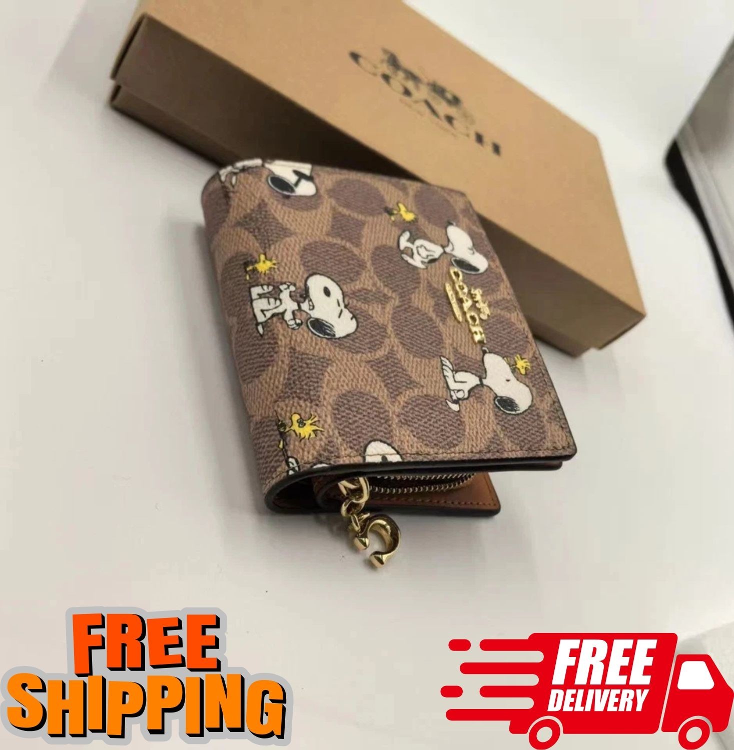 NWT Coach X Peanuts Snap Wallet In Signature Canvas With Snoopy Print CBN32