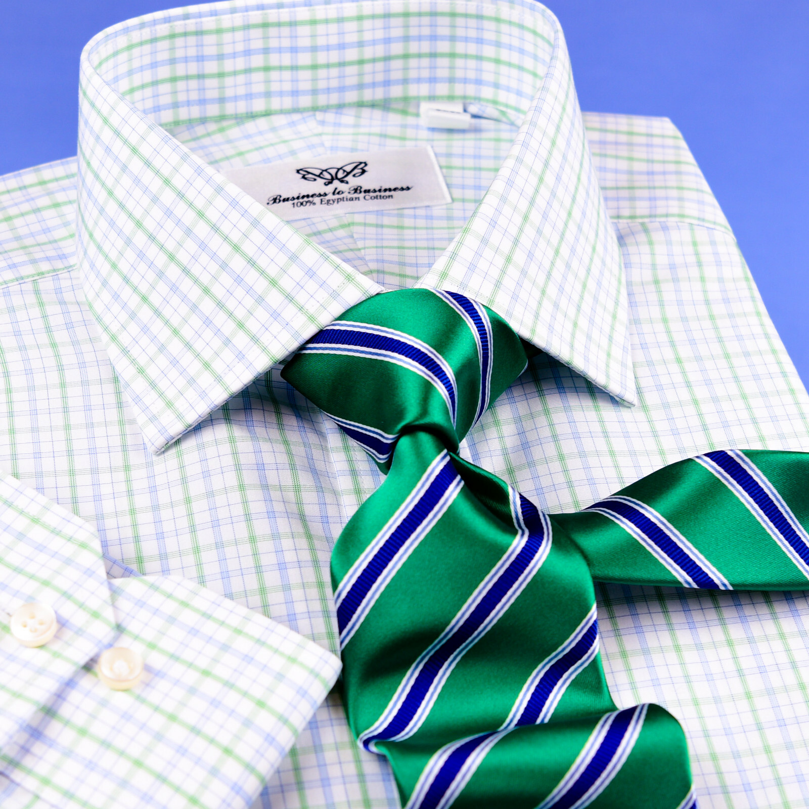 Mens Elegant Green & Blue Double Ply 80’s Fine Wevon Formal Business Shirts