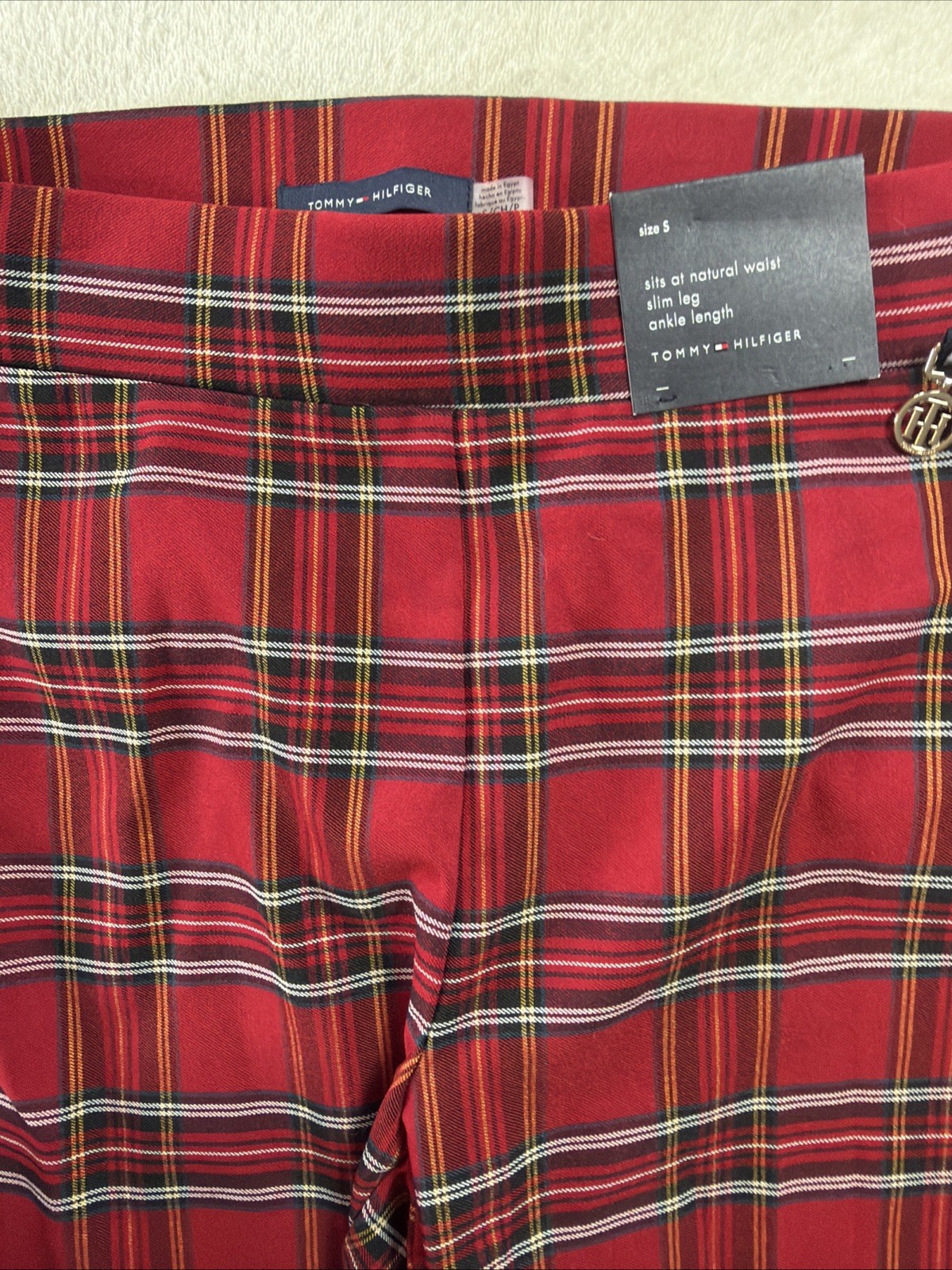 Tommy Hilfiger Tribeca Skinny Red Plaid Pants THFlex Stretch Size Small New!