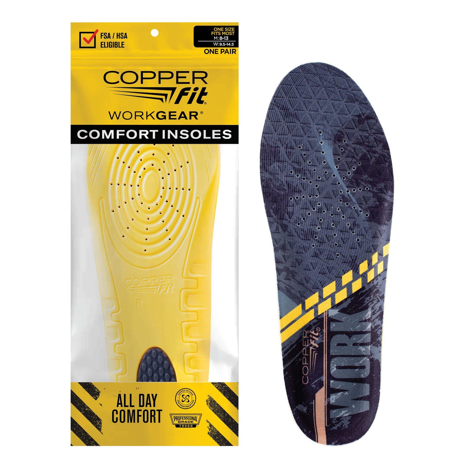 Copper Fit Unisex Work Gear Comfort Insoles One Size, Black