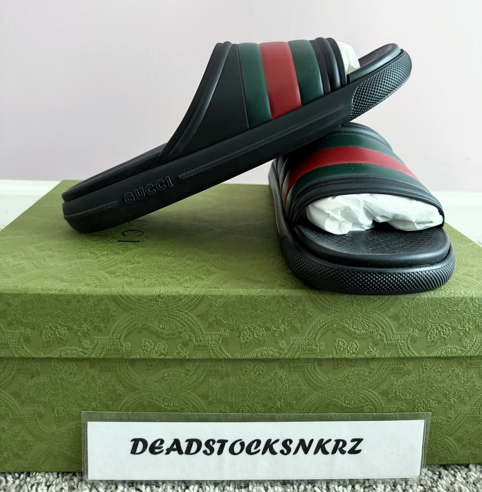 GUCCI Web Slide Sandal Black Green Red 780286 J8700 1025 Size GUCCI 8/Men’s 8-9