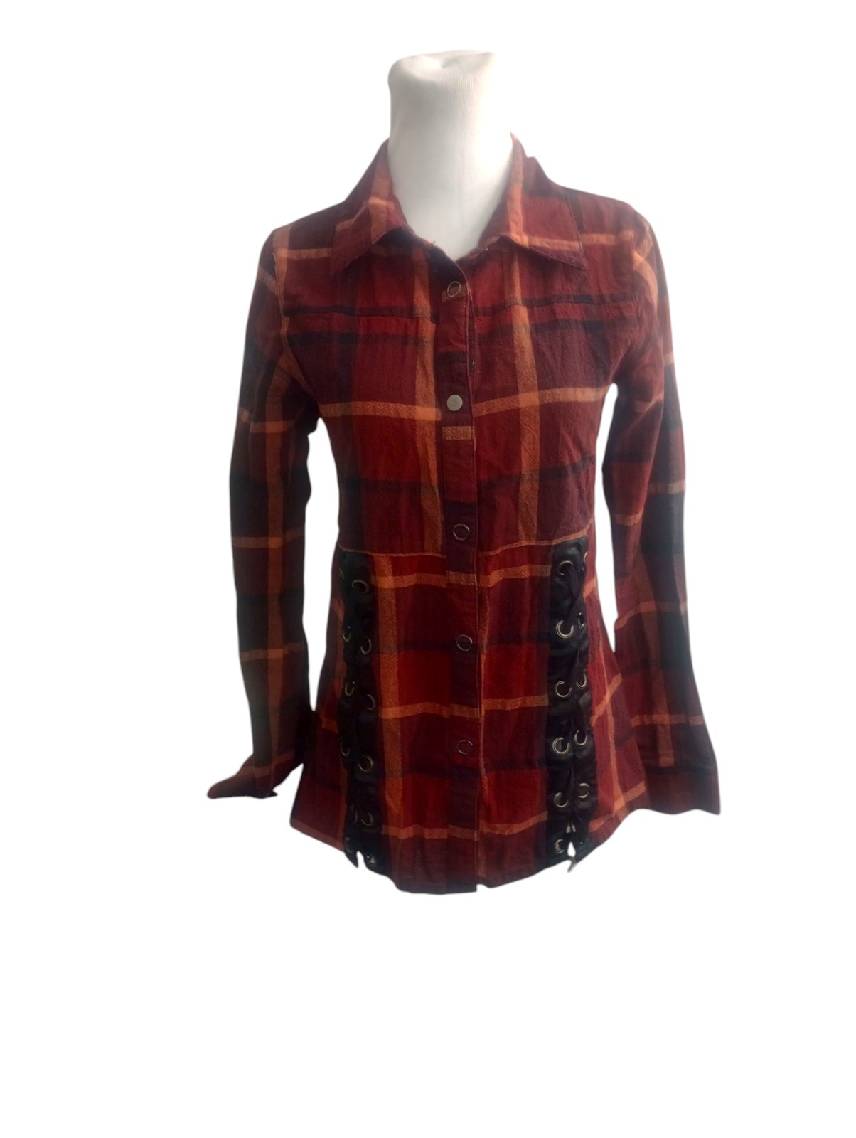 Gilded Intent Size M Plaid Lace Up Snap Button Shirt 100% Cotton Witchy Gothic