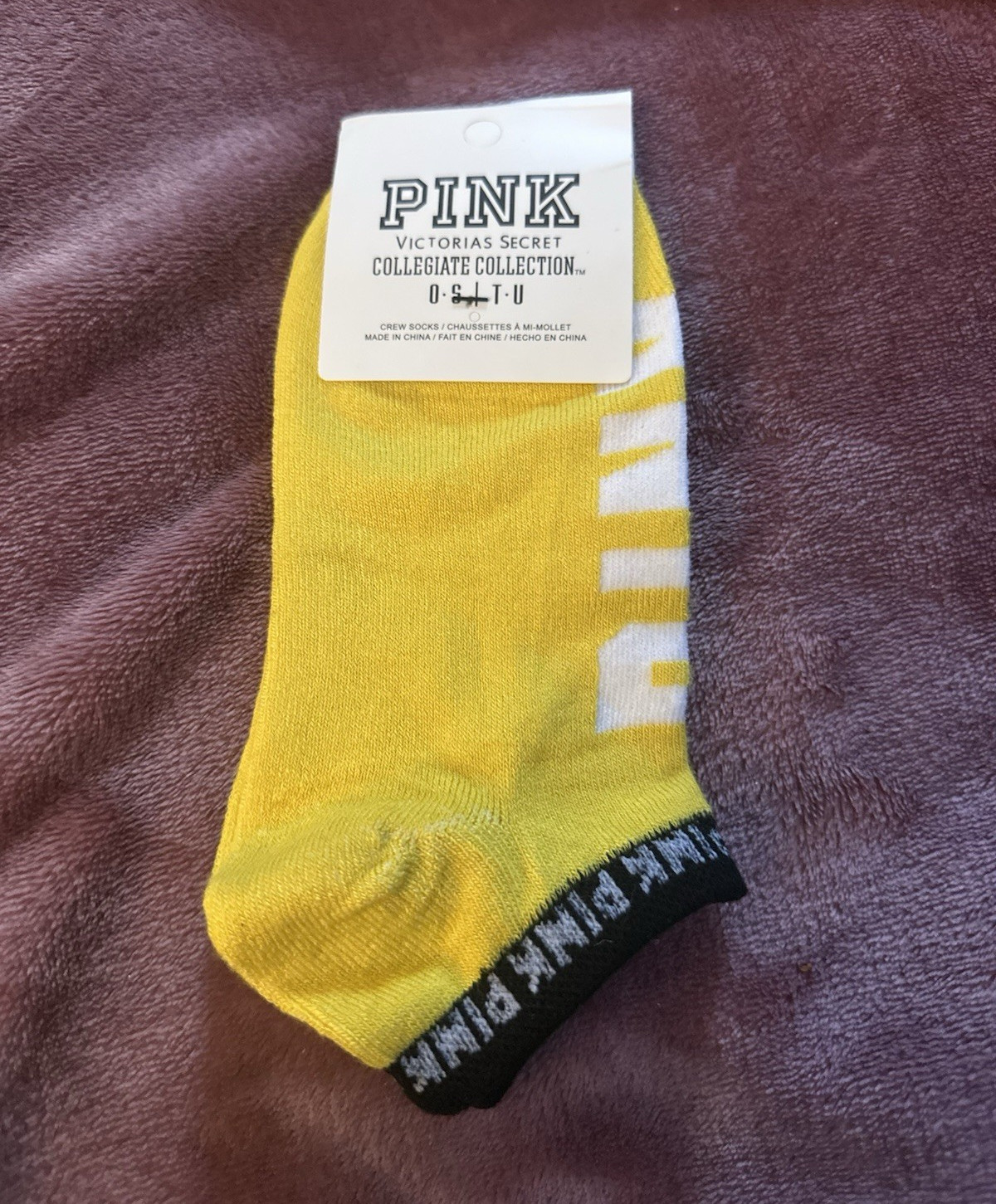 PINK Collegiate Collection Women’s Low Cut Logo Socks Yellow/White/Black O/S