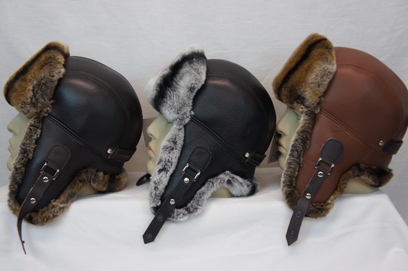 GENUINE CHINCHILLA Rex Fur REAL LEATHER Unisex Trapper Ushanka Winter Hunter Hat